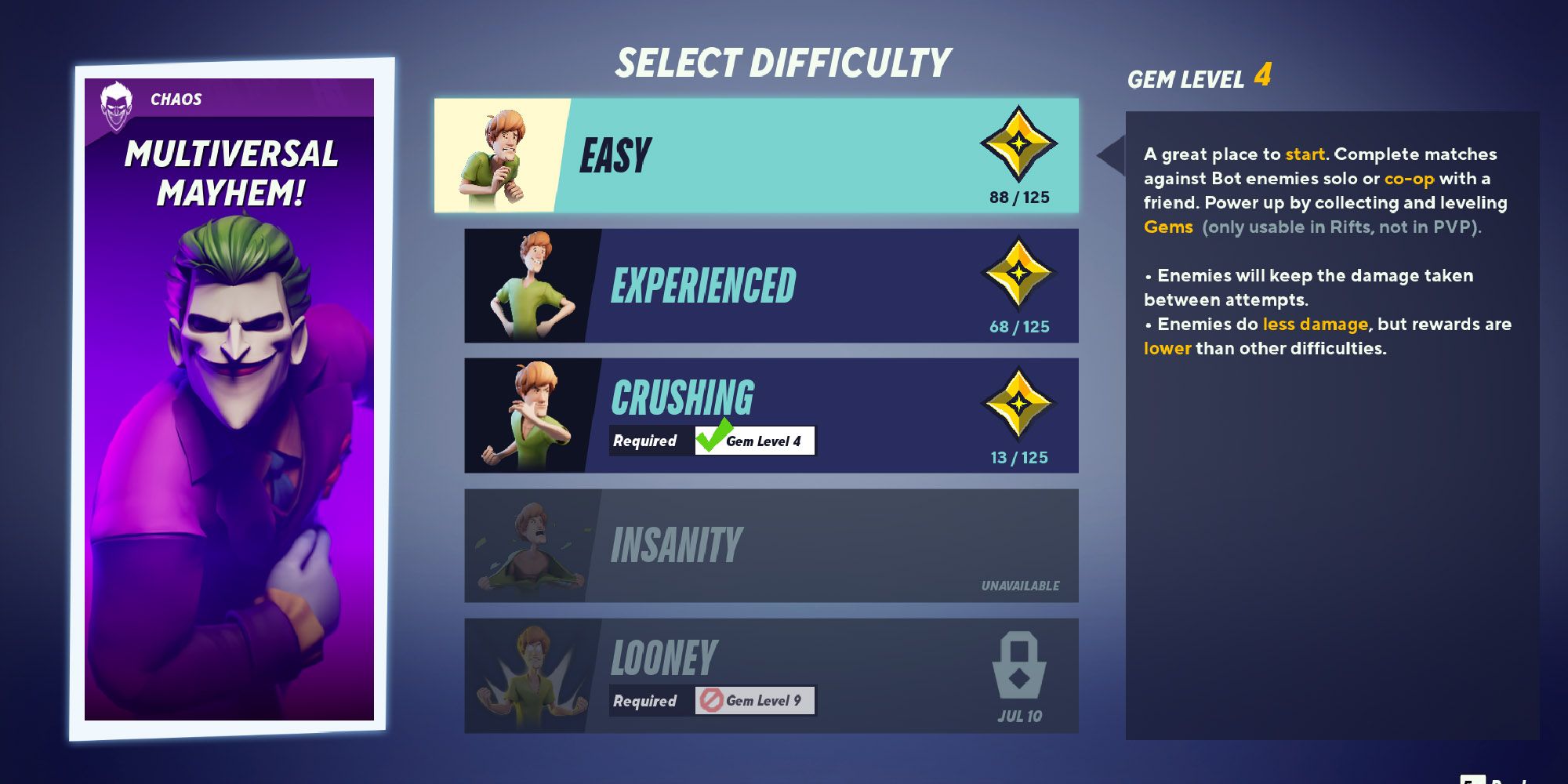 Multiversus - Difficulty Options In Rifts