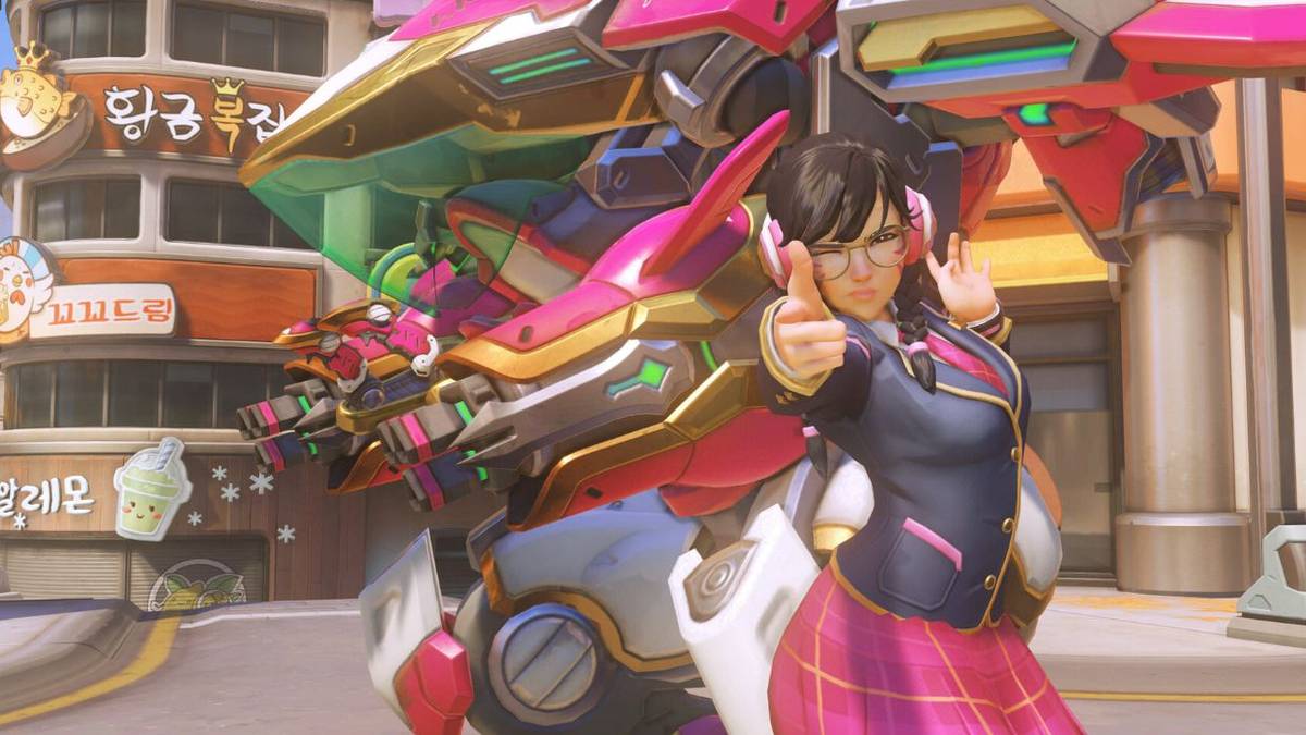 An image of D.Va equipped with the Academy skin from Overwatch 2 