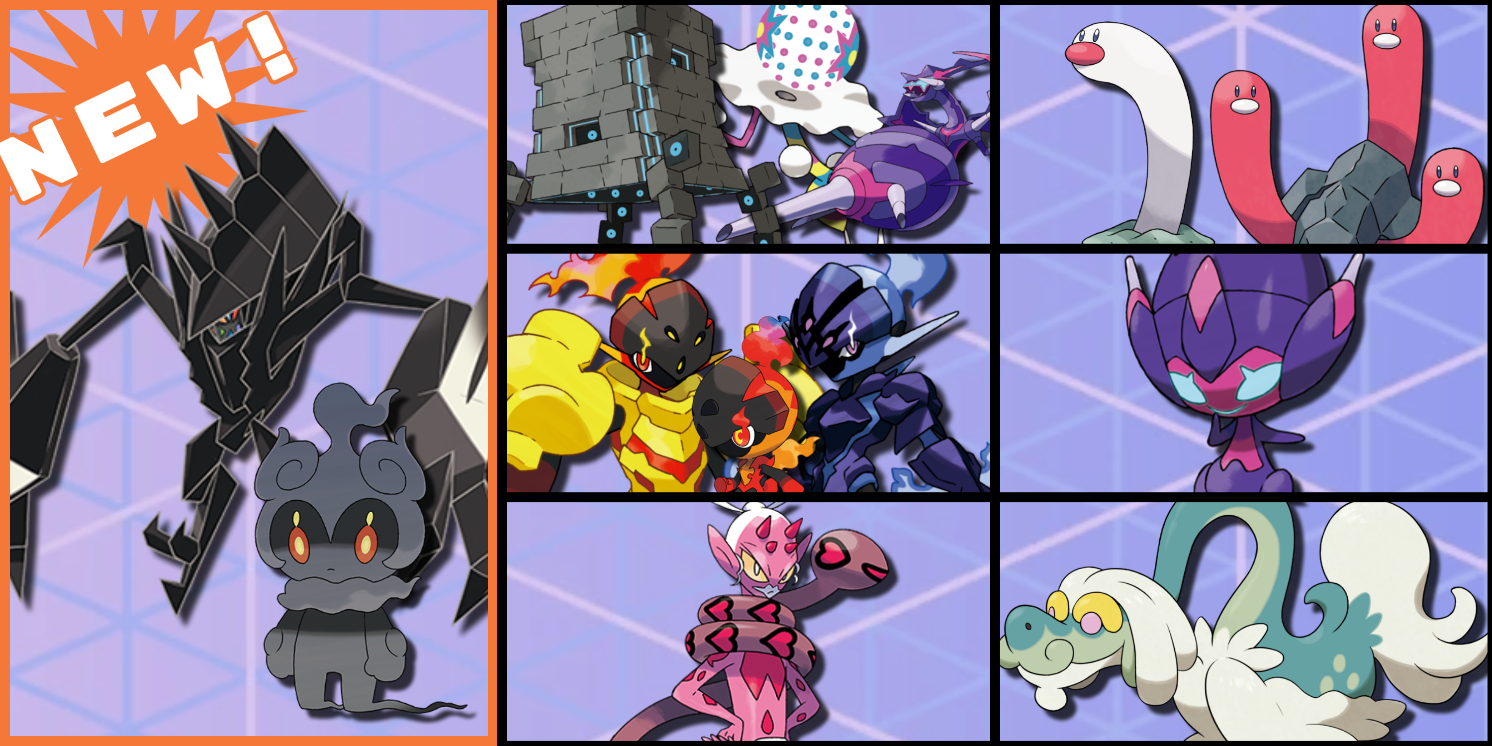 a collage of the newest pokemon in pokemon go, with necrozma and marshadow as the newest, added in June 2024 - Pokemon GO