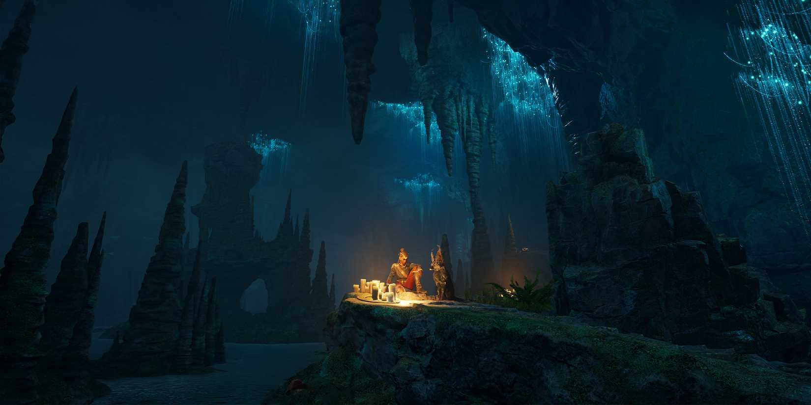 Nor and Enki at a campfire in Flintlock the Siege of Dawn