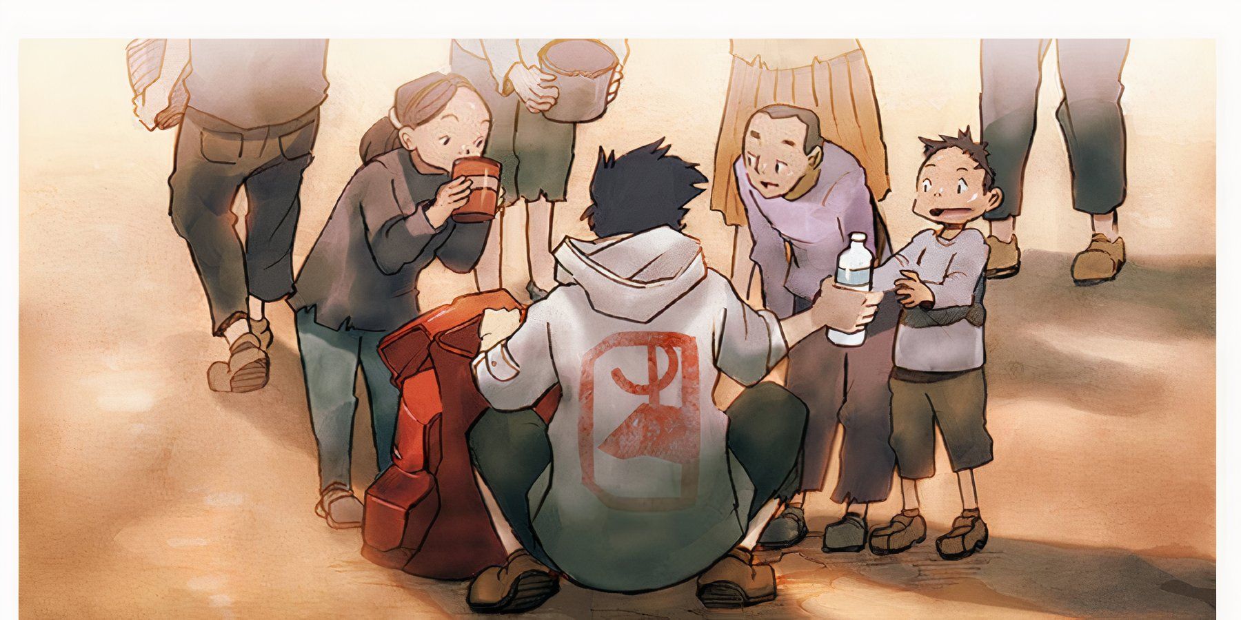 Noru from Noru giving food to the people around him