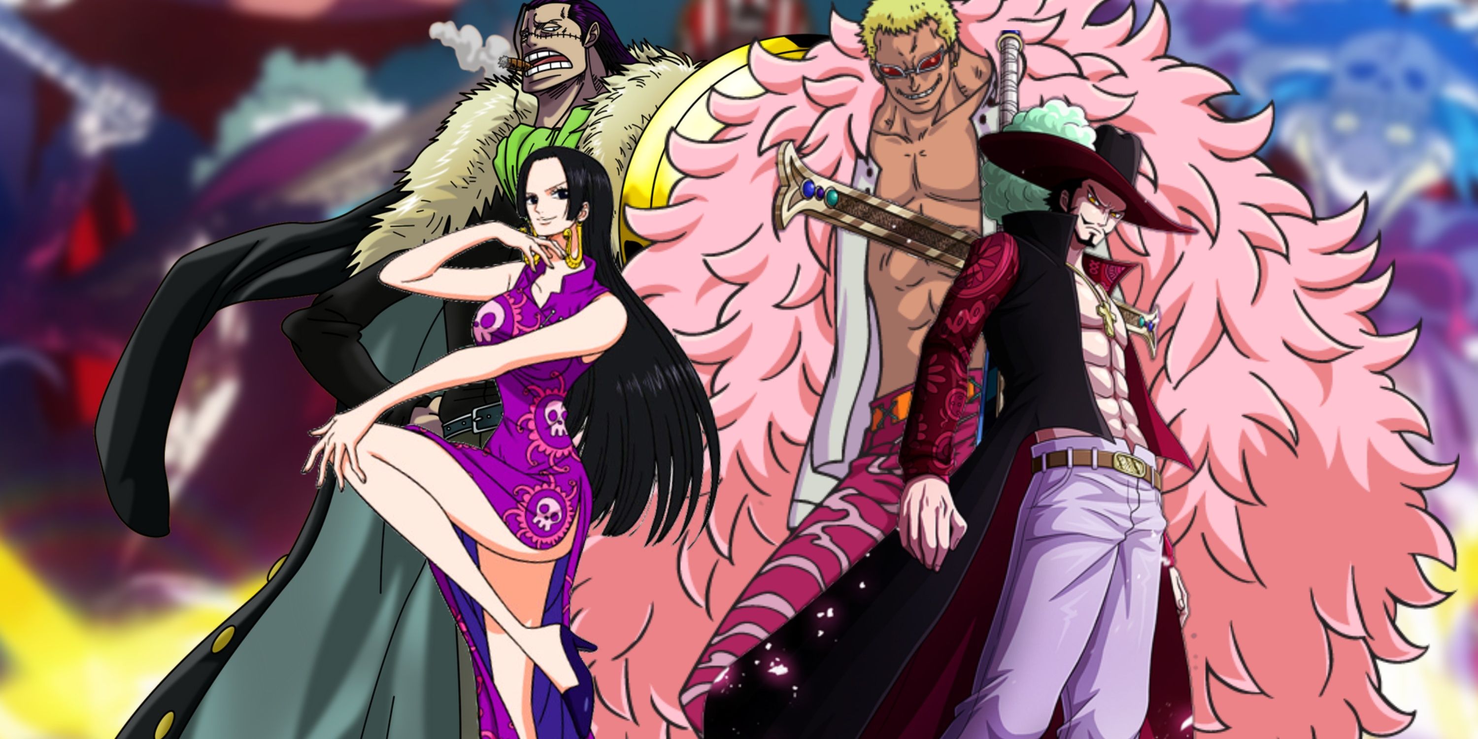 One Piece Which Of The Seven Warlords Had The Best Design Mihawk Doflamingo Hancock Crocodile - Featured