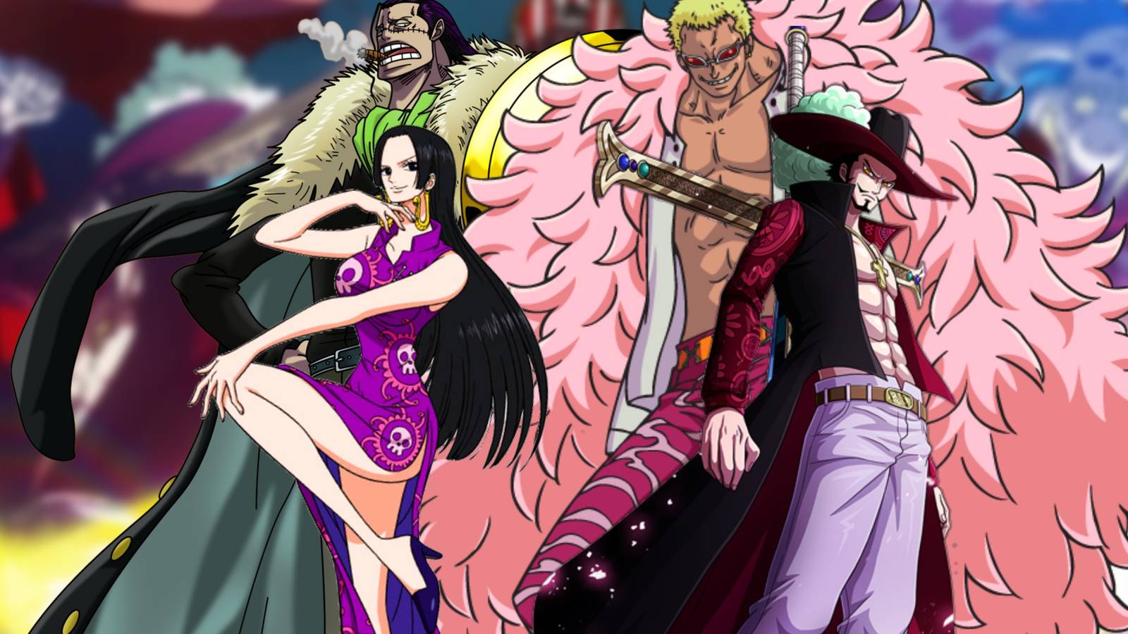 One Piece Which Of The Seven Warlords Had The Best Design Mihawk Doflamingo Hancock Crocodile - Featured