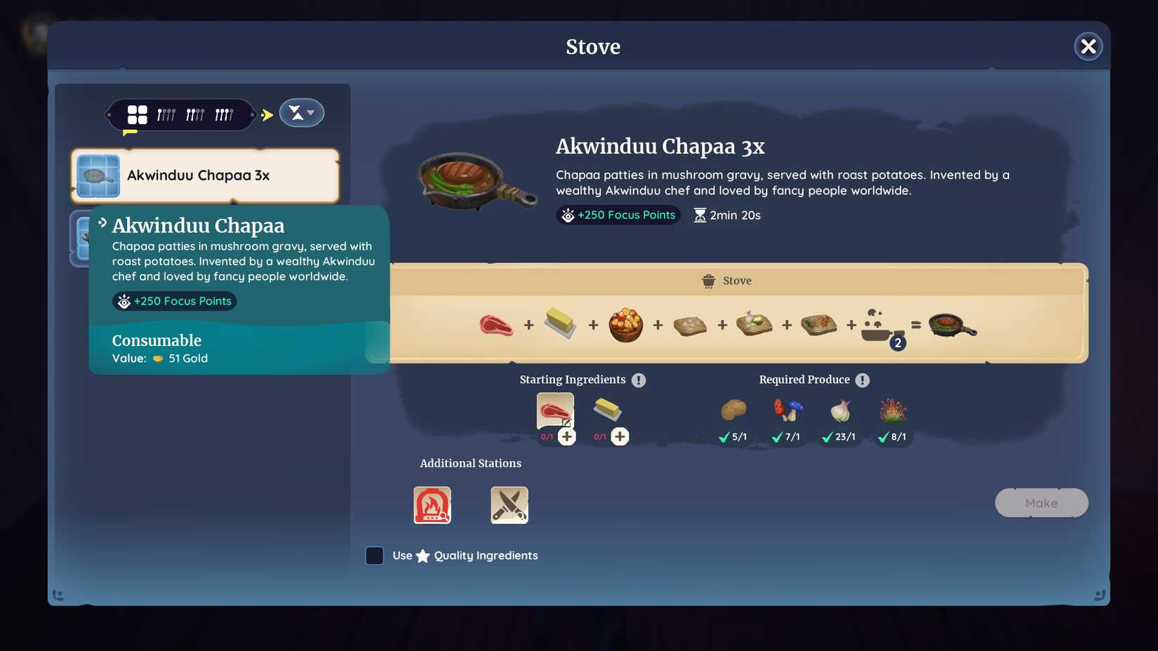 Image of the akwinduu chapaa recipe at a stove in Palia