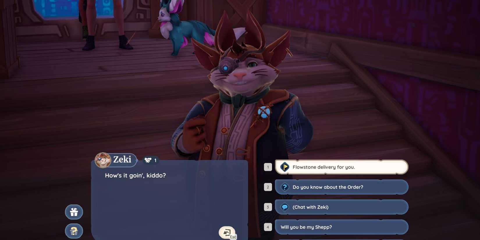 Palia delivering the flowstones to zeki in plumehound pilgrimage 