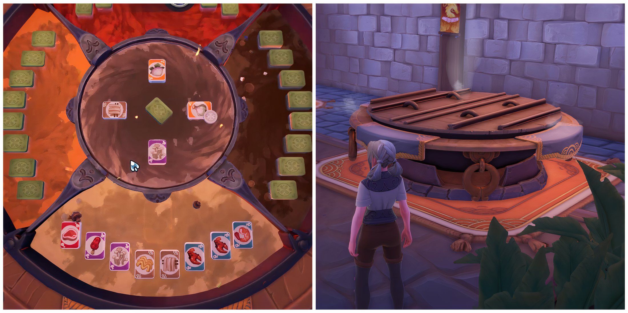 Split image of hotpot gameplay and the hotpot in the underground in Palia