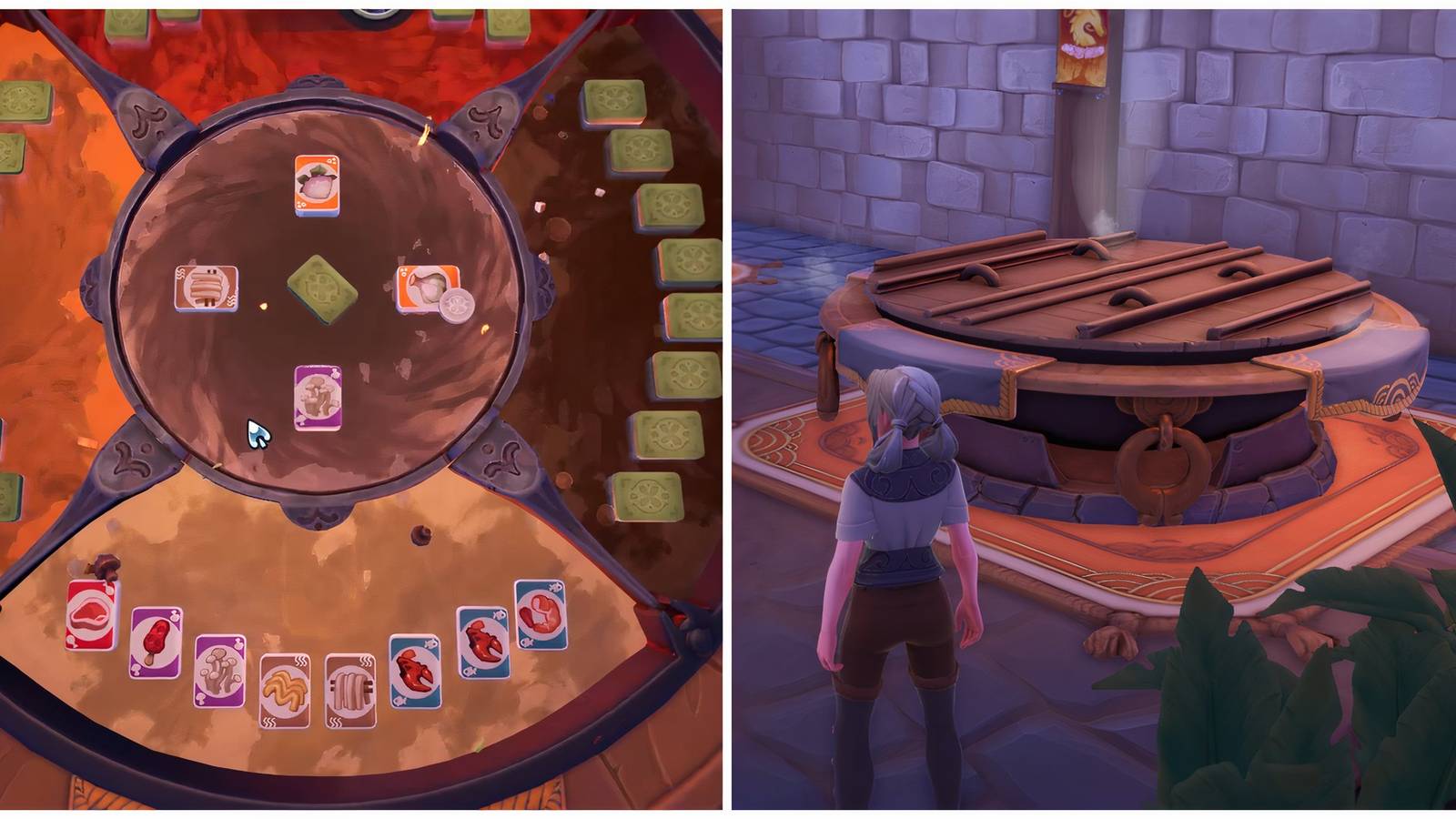 Split image of hotpot gameplay and the hotpot in the underground in Palia