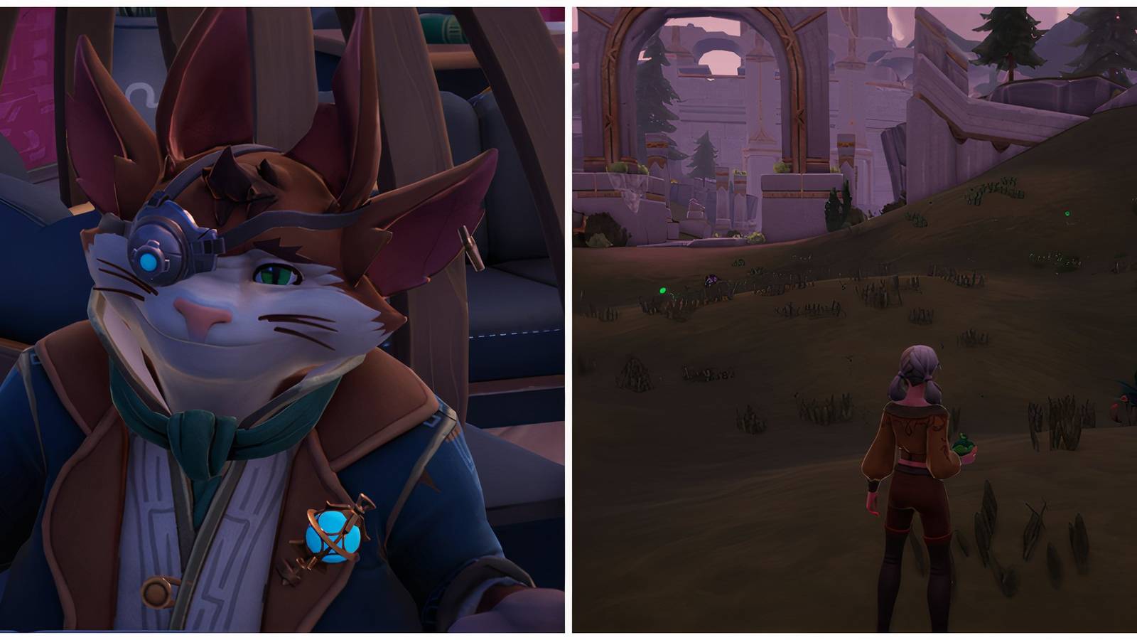 Split image of Zeki and a character catching some bugs in Palia