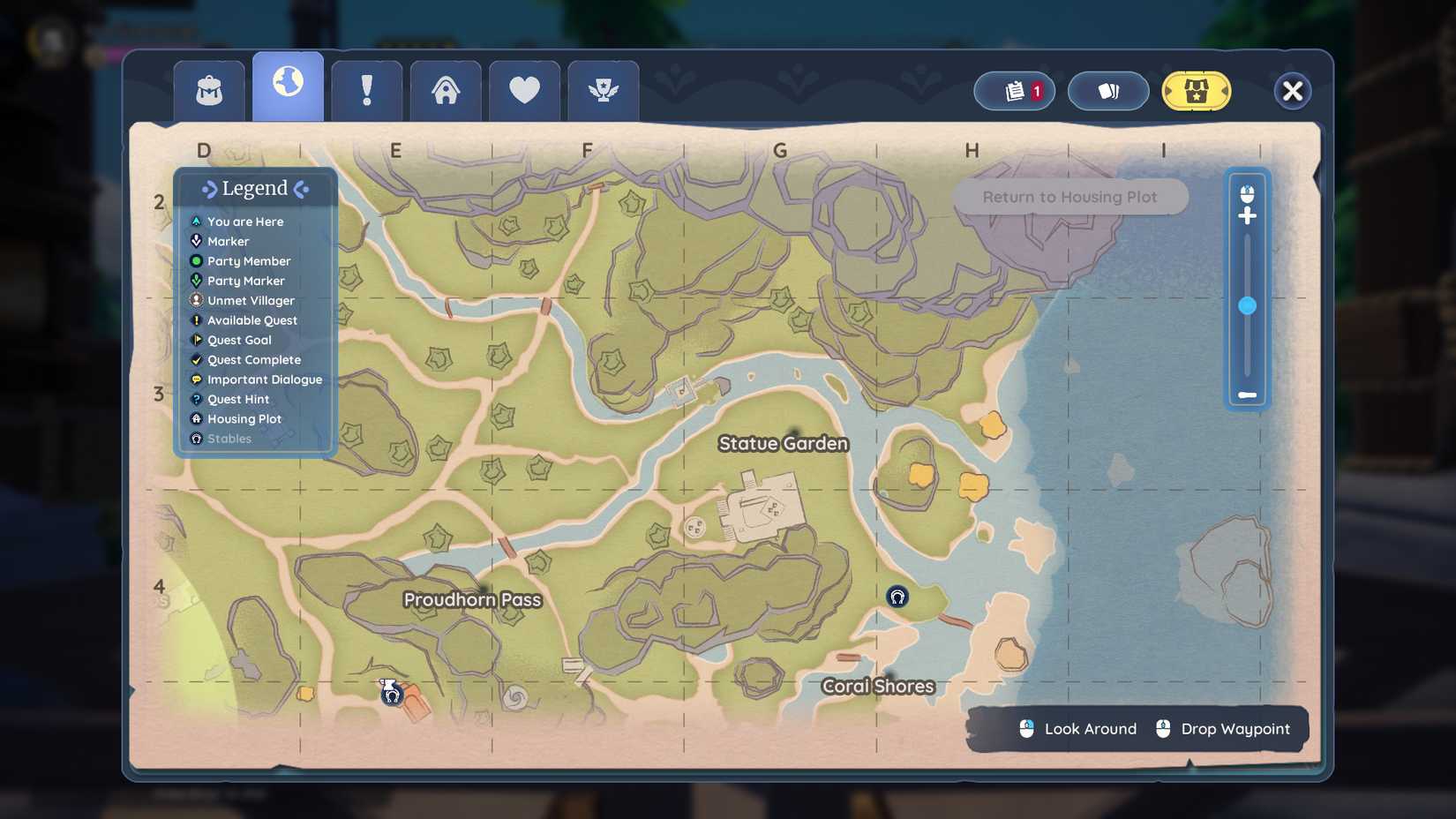 Image of the location on the map of statue garden in Palia