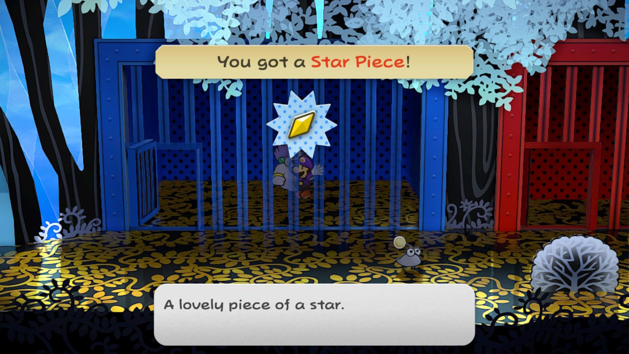 Image of a star piece in the blue cage in Paper Mario TTYD