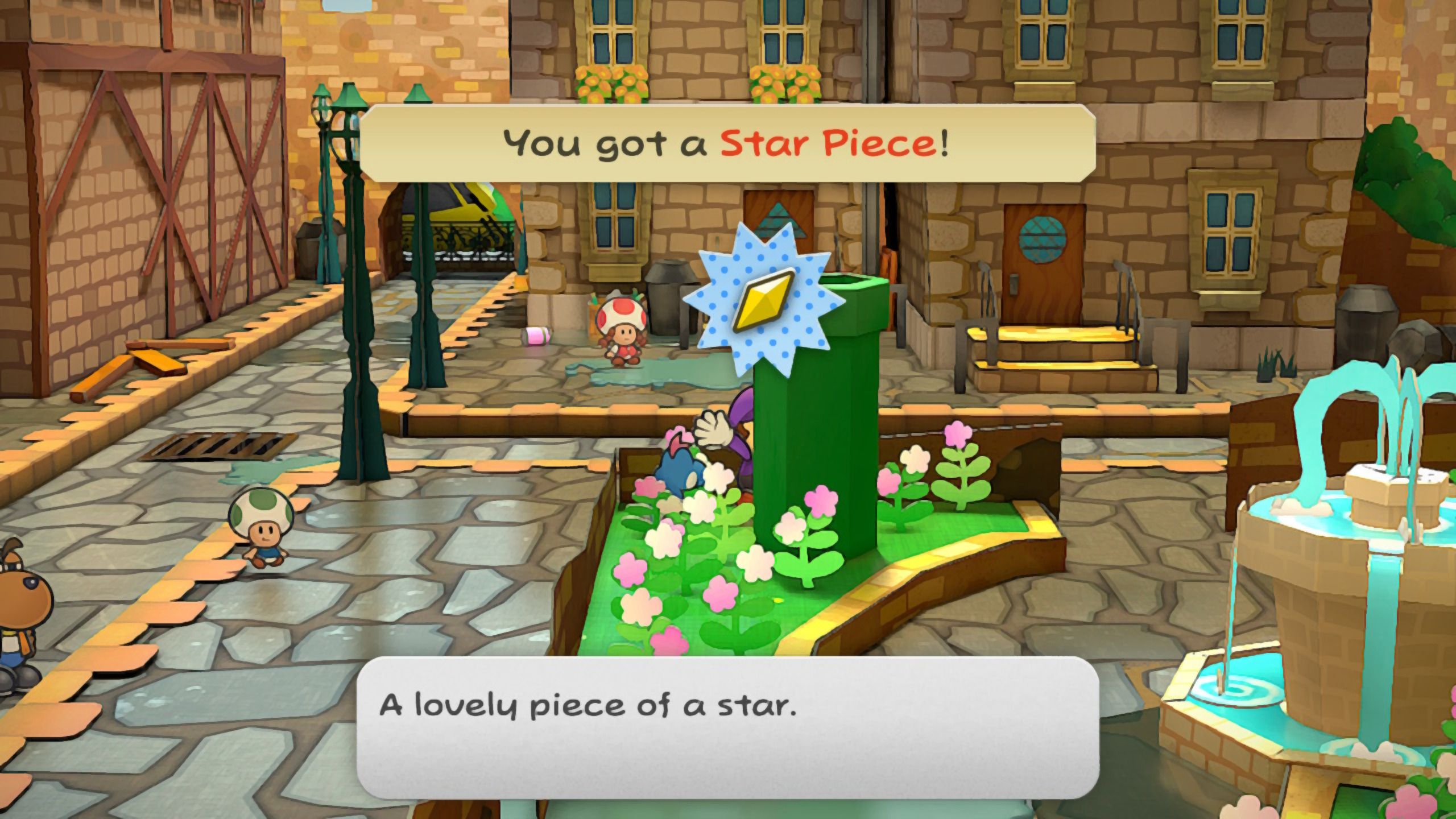 Image of a star piece behind a green pipe in Paper Mario TTYD