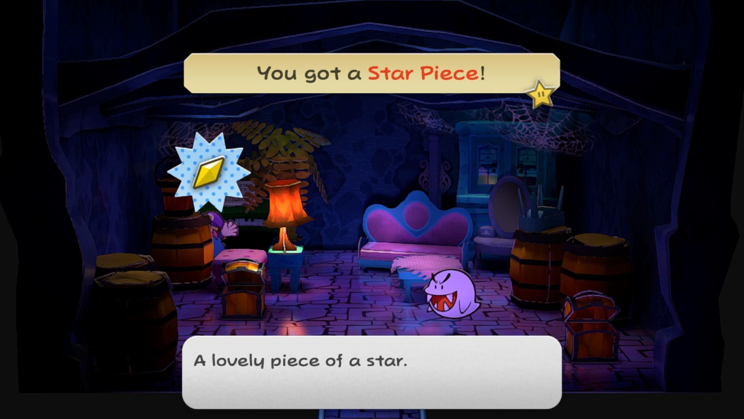 Image of a star piece in a hidden room in Creepy Steeple in Paper Mario TTYD