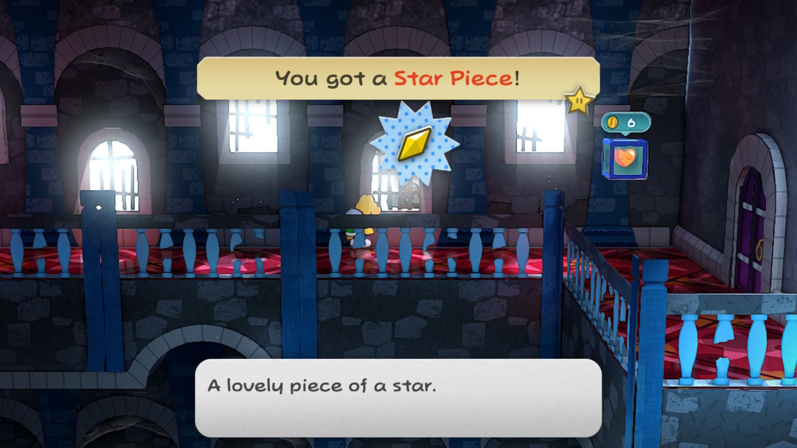Image of a star piece behind a window in Paper Mario TTYD
