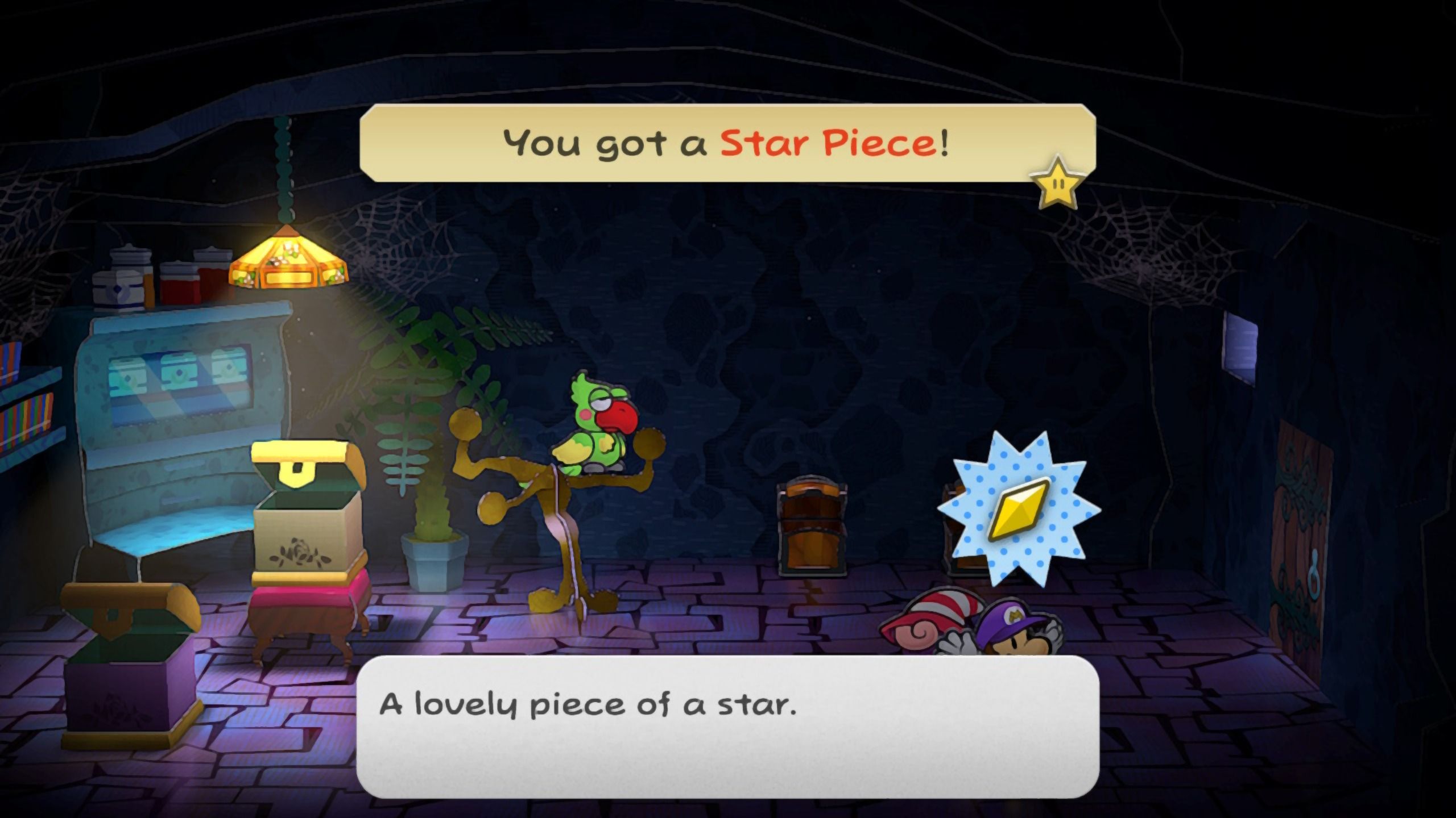 Image of a star piece in the green parrot room in Paper Mario TTYD