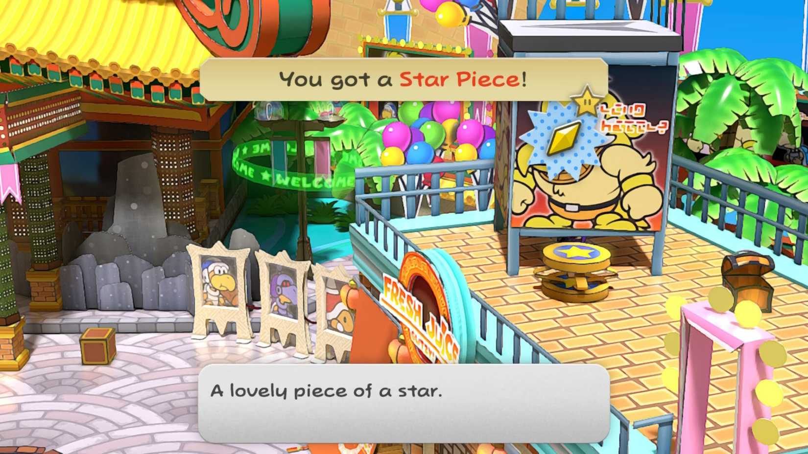 Image of a star piece underneath a Rawk Hawk sign in Paper Mario TTYD