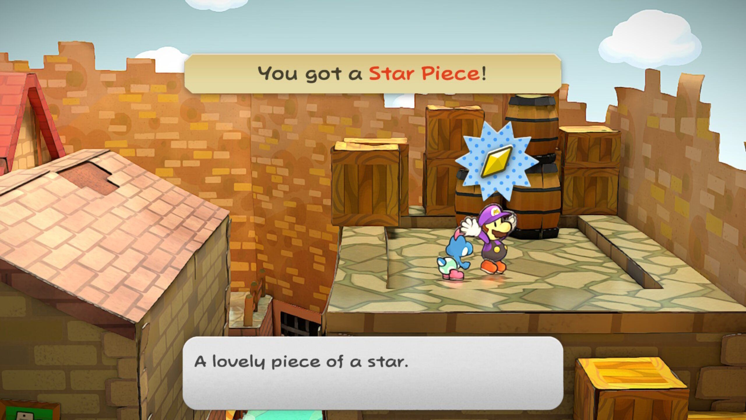 Image of a star piece hidden under a roof tile in Paper Mario TTYD