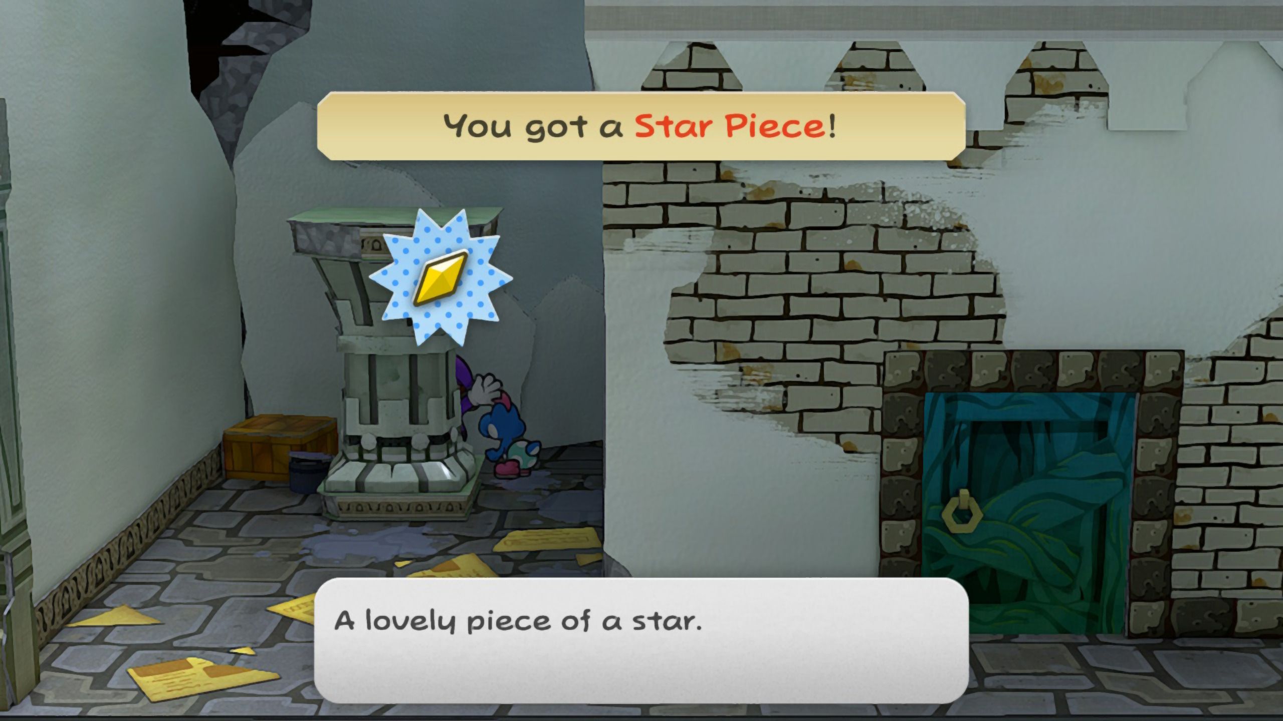 Image of a star piece behind a back pillar in Paper Mario TTYD