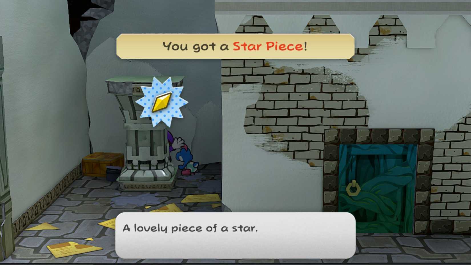 Image of a star piece behind a back pillar in Paper Mario TTYD