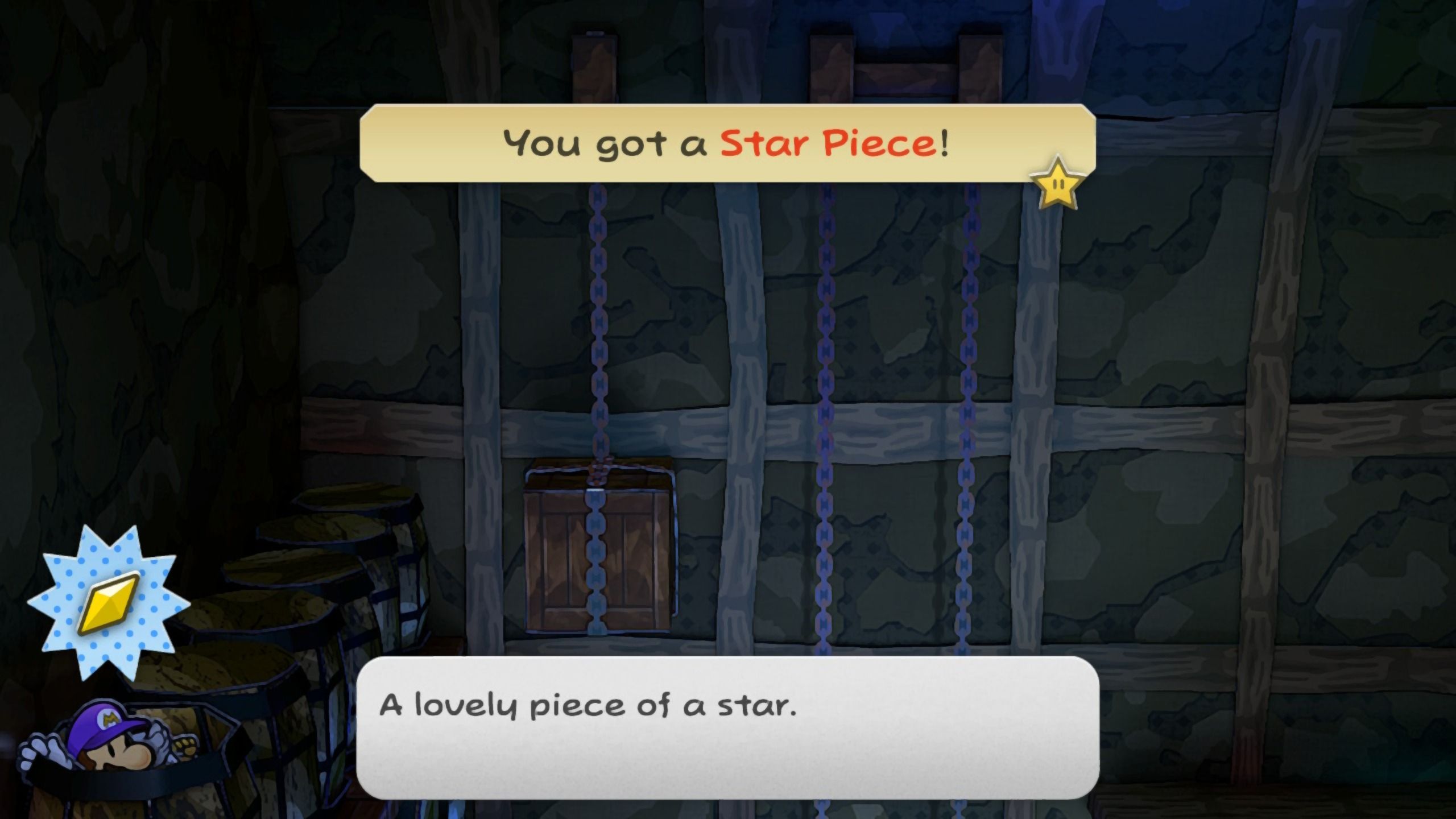 Image of a star piece found in a barrel in Paper Mario TTYD