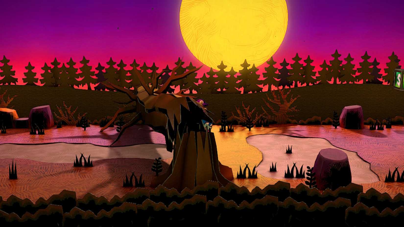 Image of the location of a star piece behind a fallen tree in Paper Mario TTYD