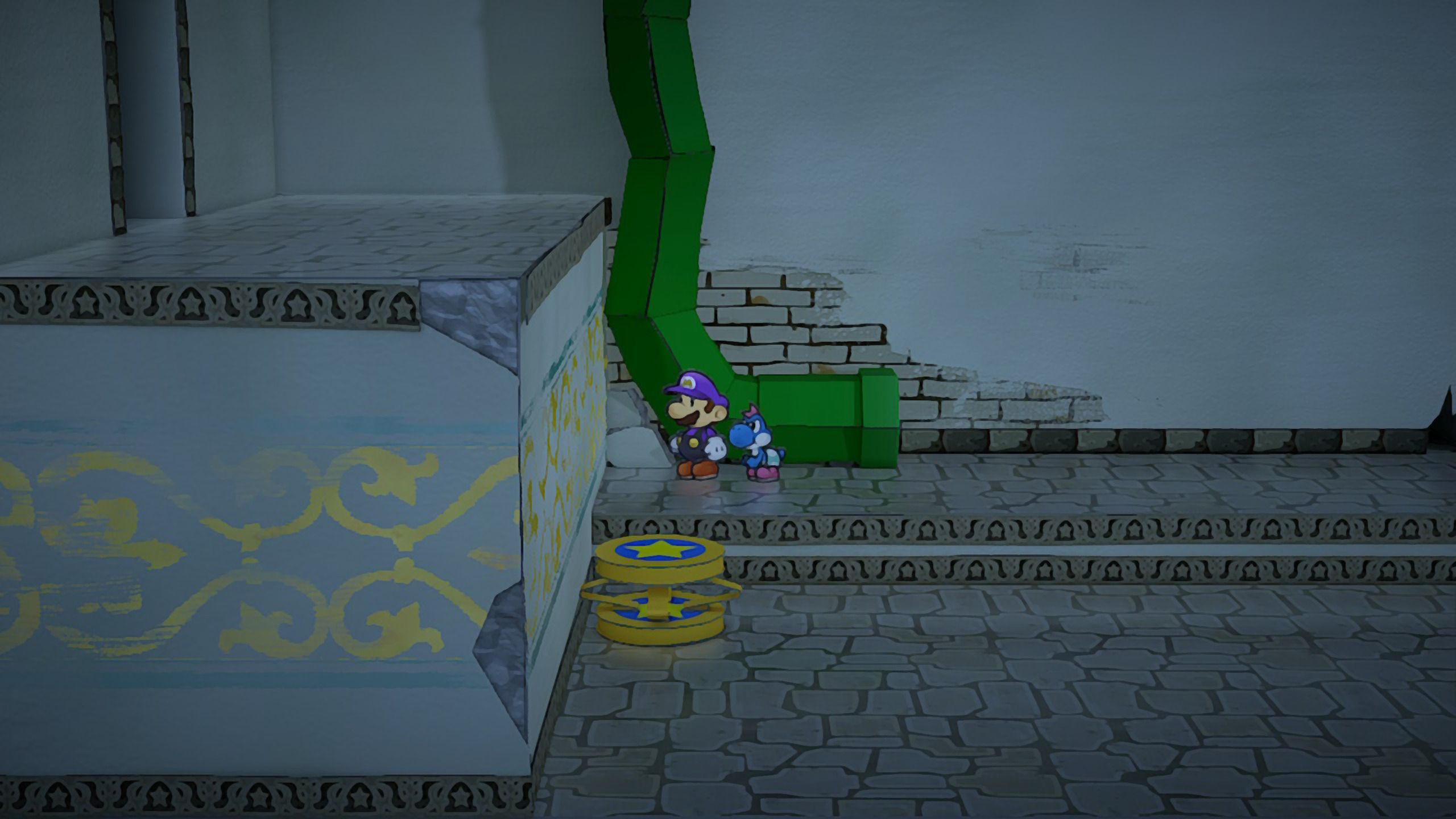 Image of a star piece location near a green pipe in Paper Mario TTYD