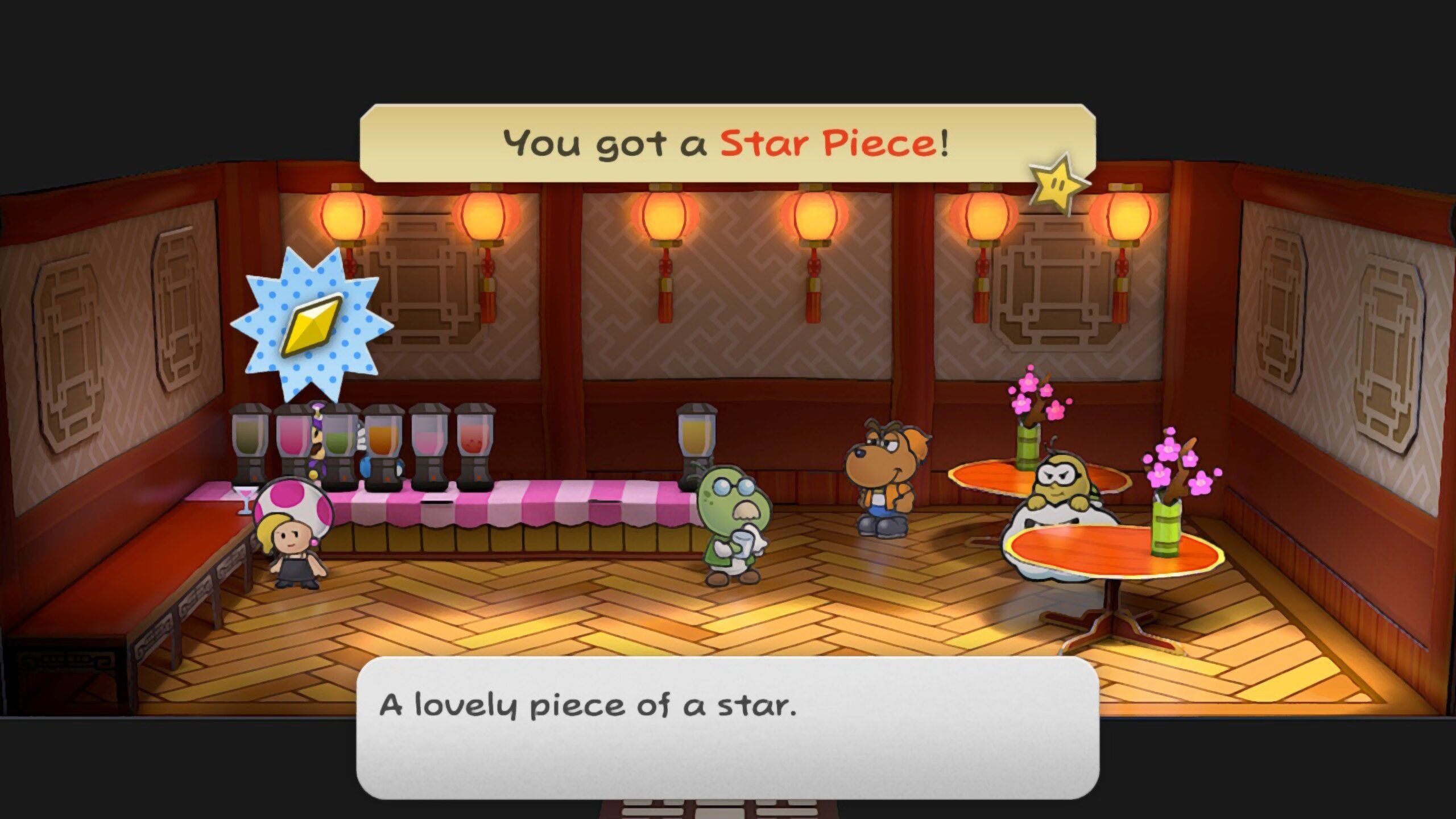 Image of a star piece in the juice bar in Paper Mario TTYD