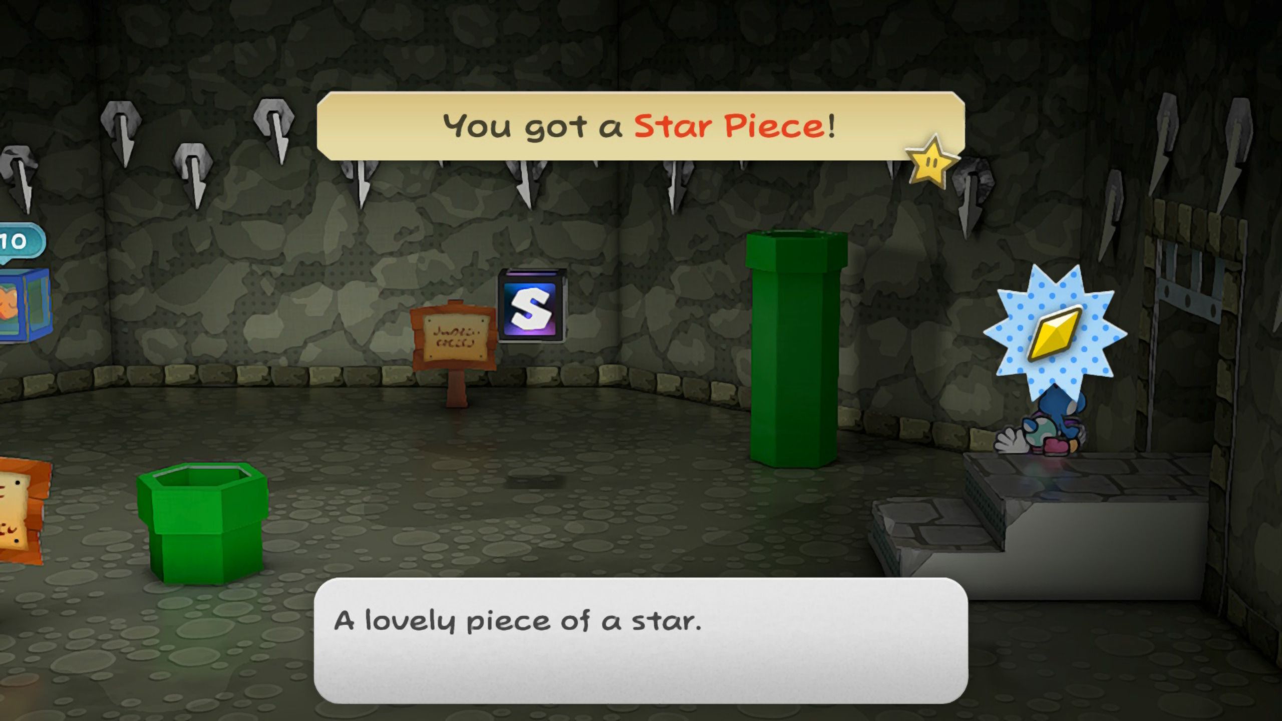 Image of a star piece behind a staircase in Paper Mario TTYD