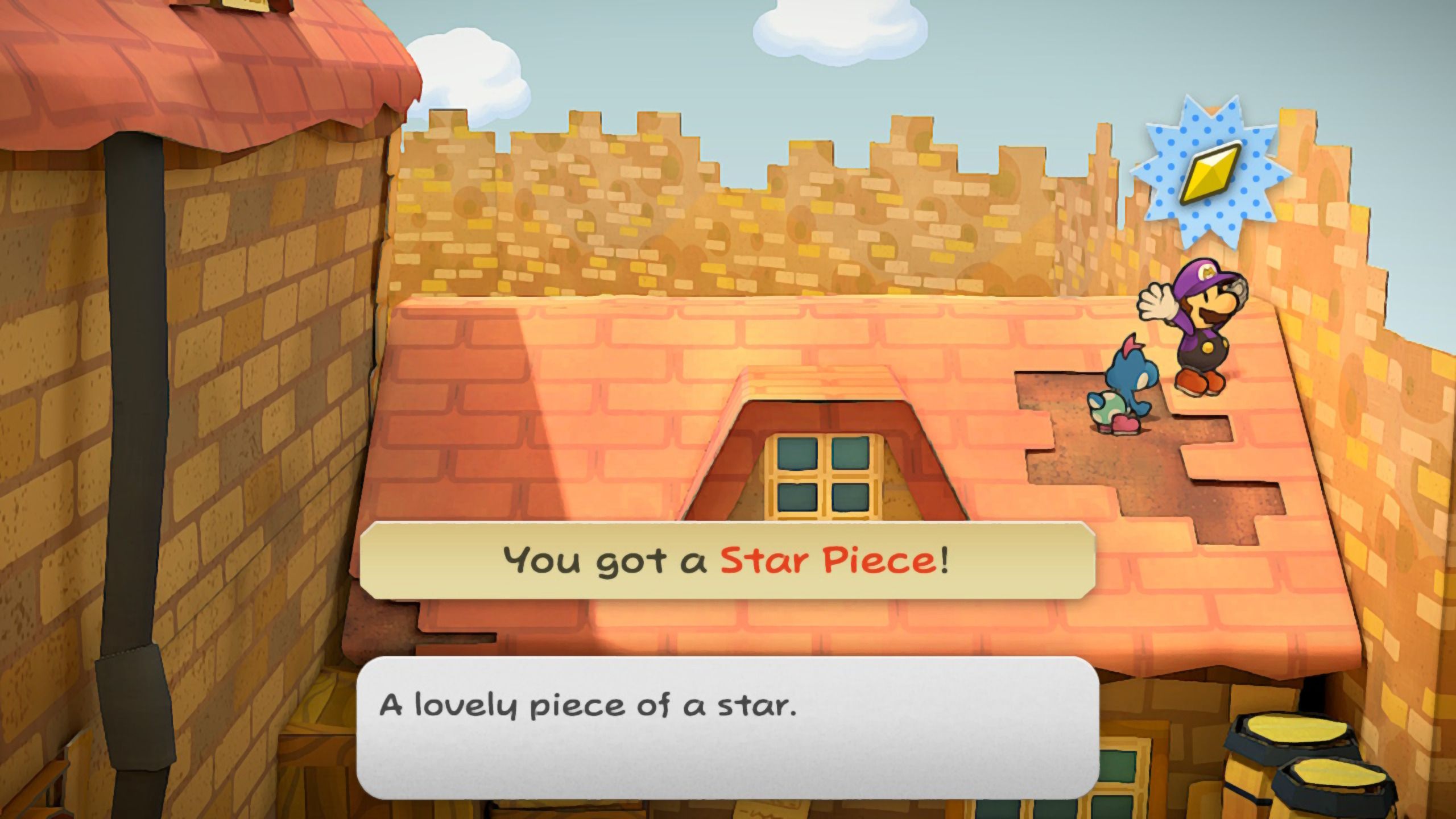 Image of a star piece on a roof in Paper Mario TTYD