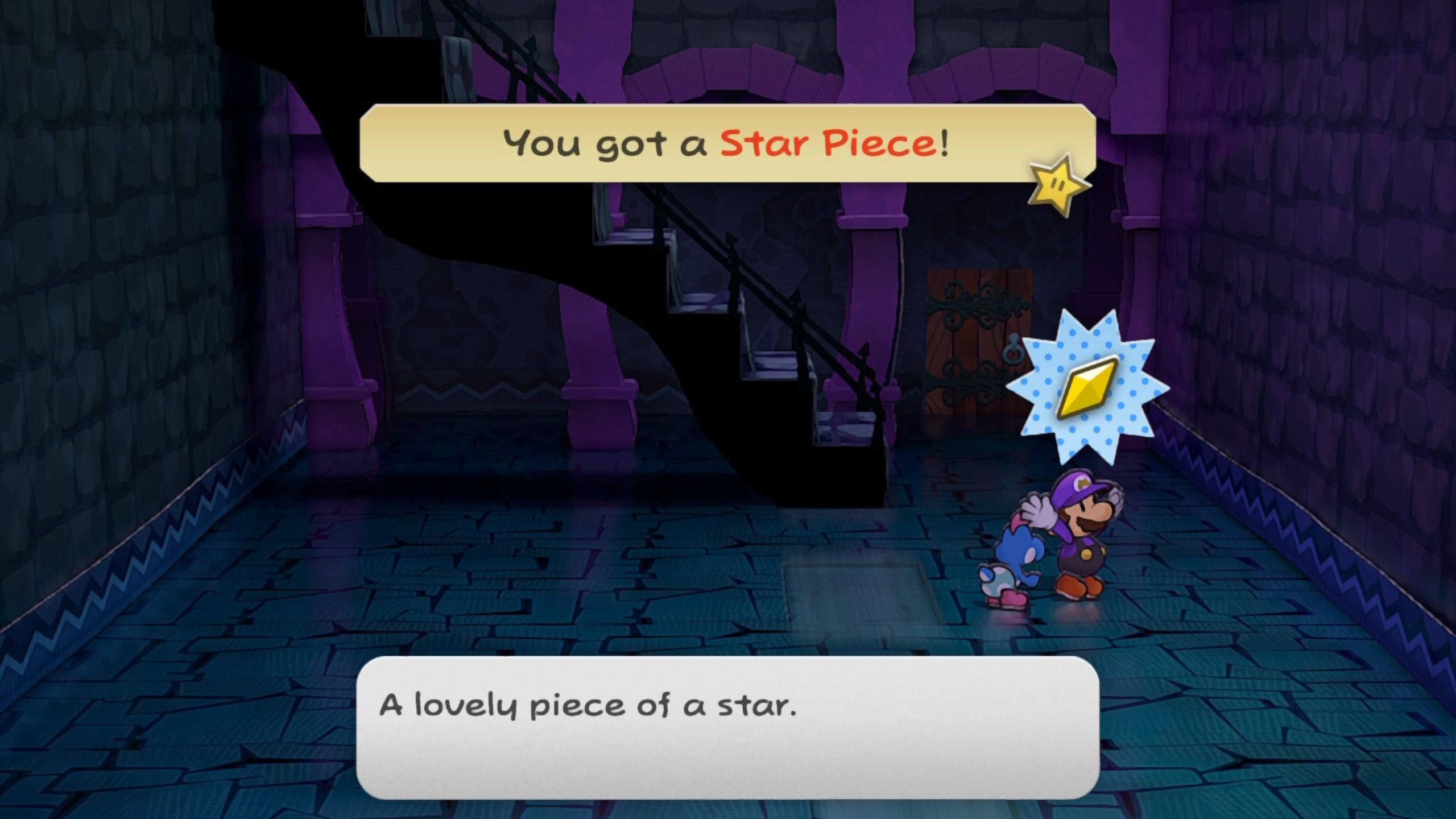 Image of a star piece in the stair room in Creepy Steeple in Paper Mario TTYD