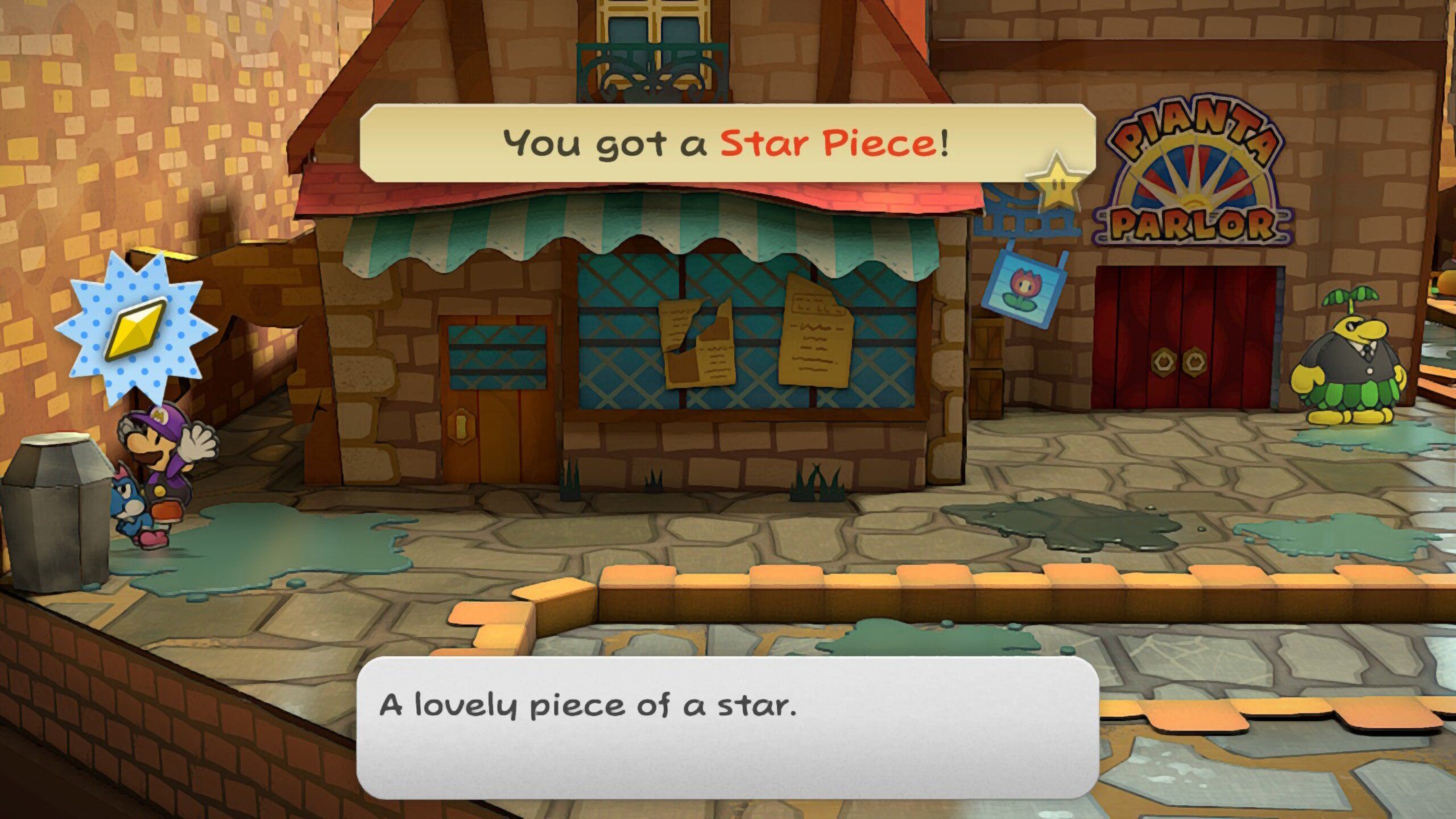 Image of a star piece behind a trash can in Paper Mario TTYD