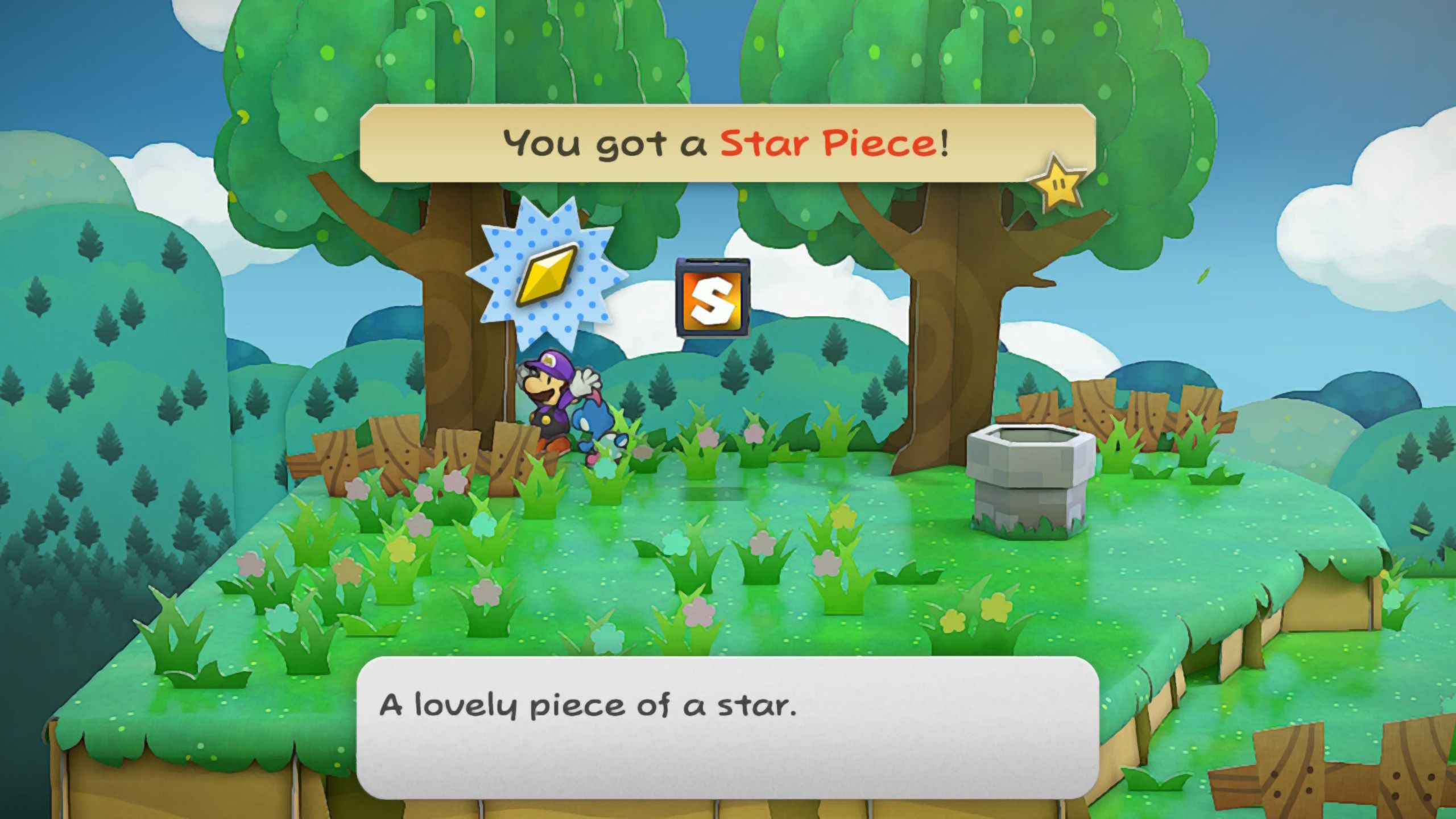 Image of a star piece in a tree in Paper Mario TTYD