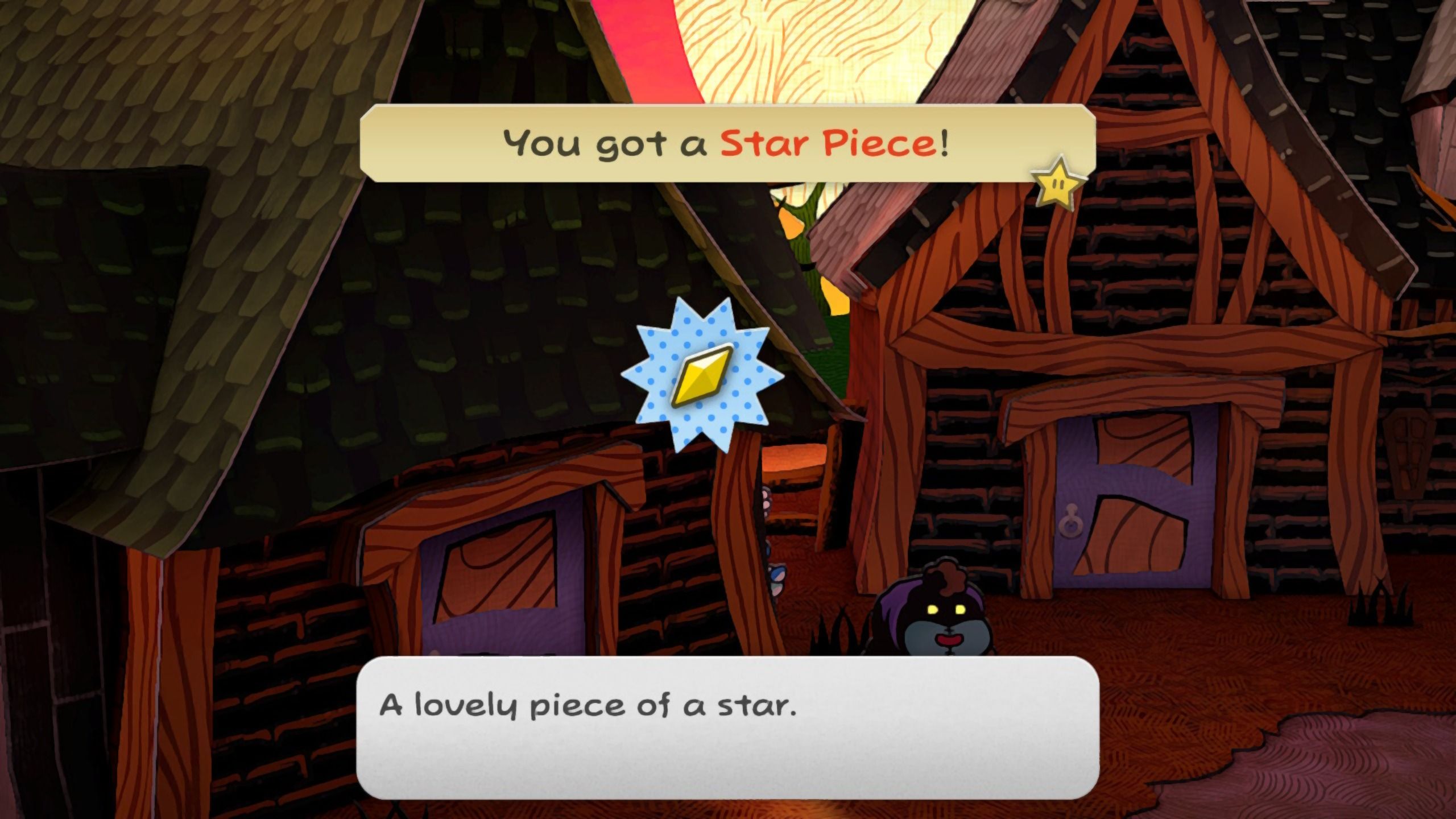 Image of a star piece behind a house in Paper Mario TTYD