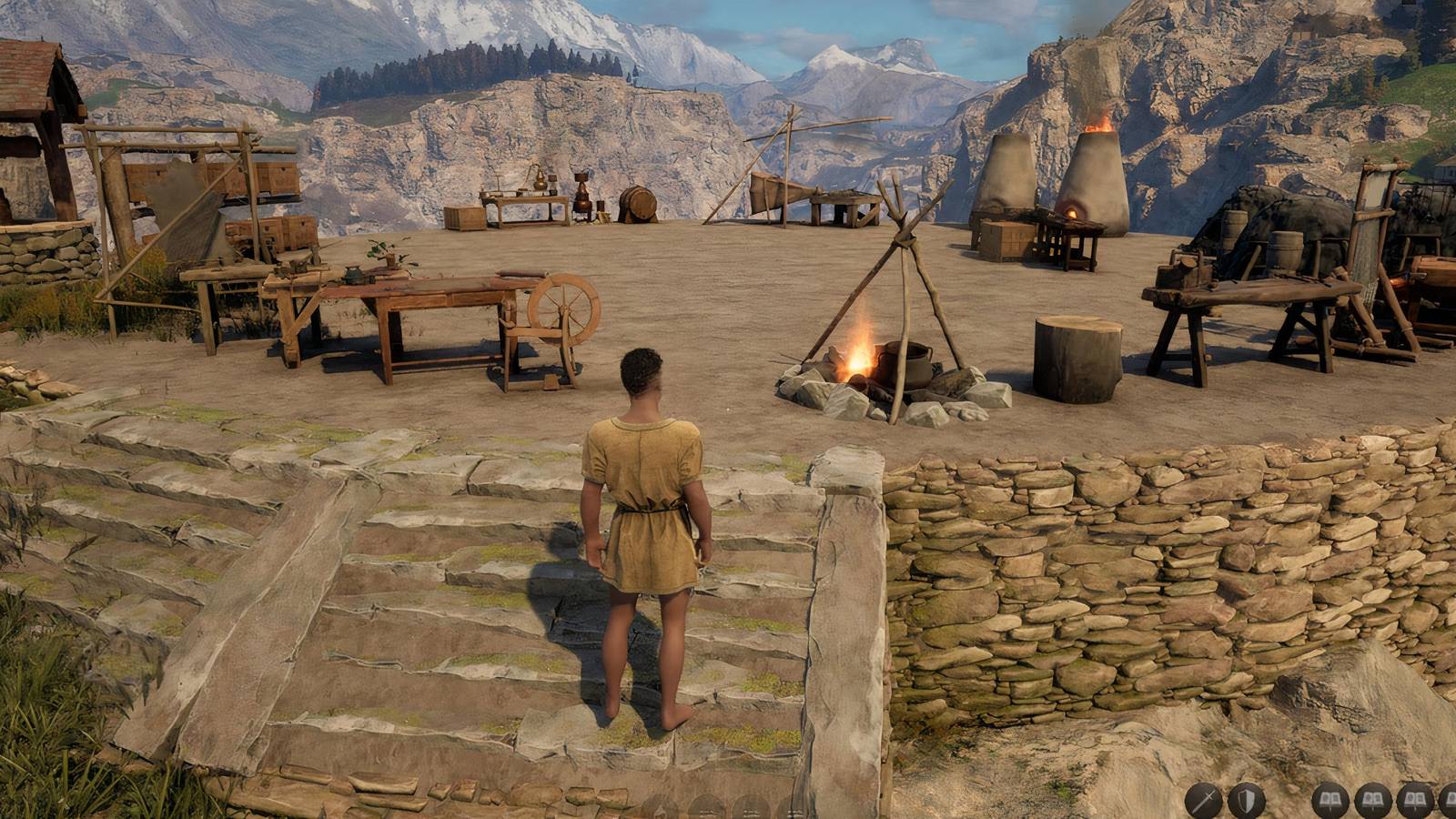 a character standing at a base in Pax Dei