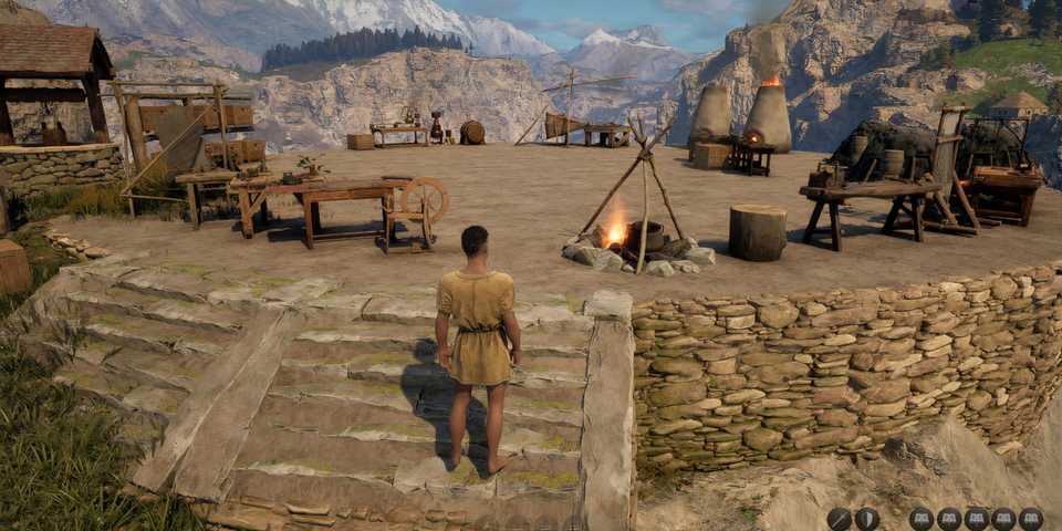 a character standing at a base in Pax Dei