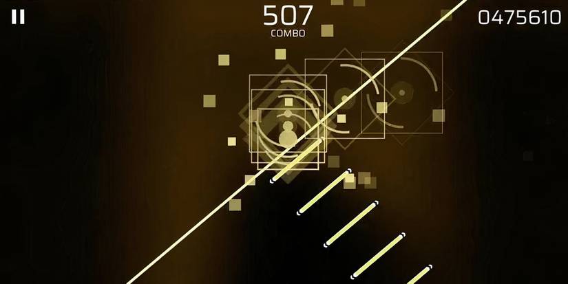 Phigros gameplay abstract shapes and pieces with dark background