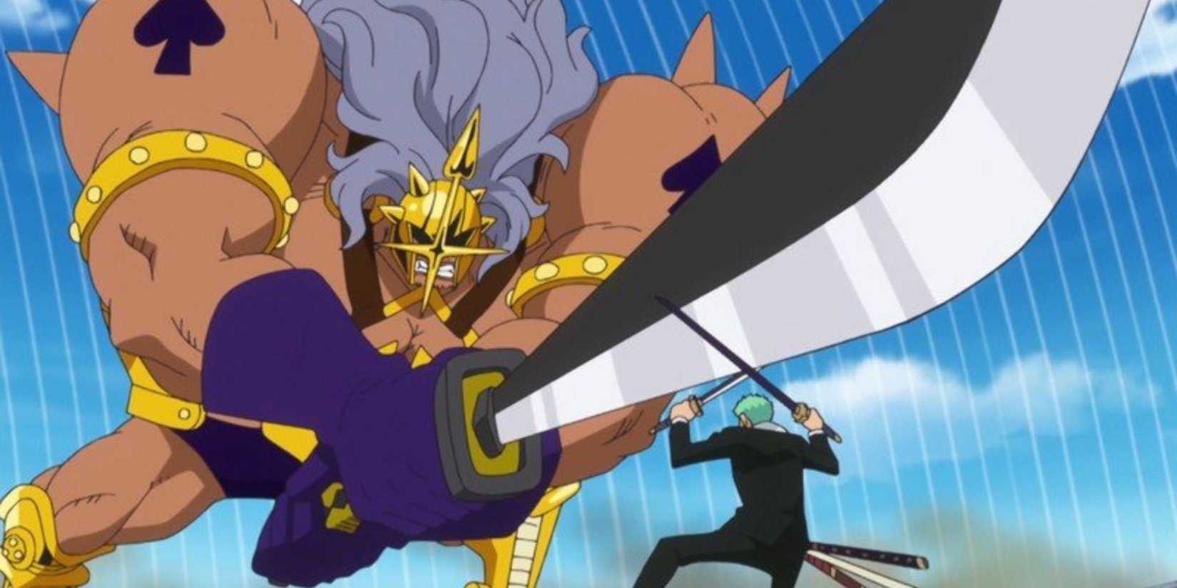 Pica and Zoro clash swords.