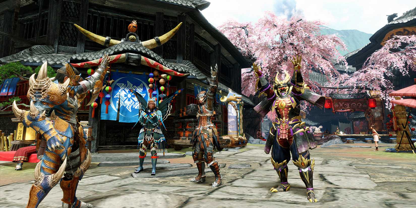 Players hanging out in town in Monster Hunter Rise