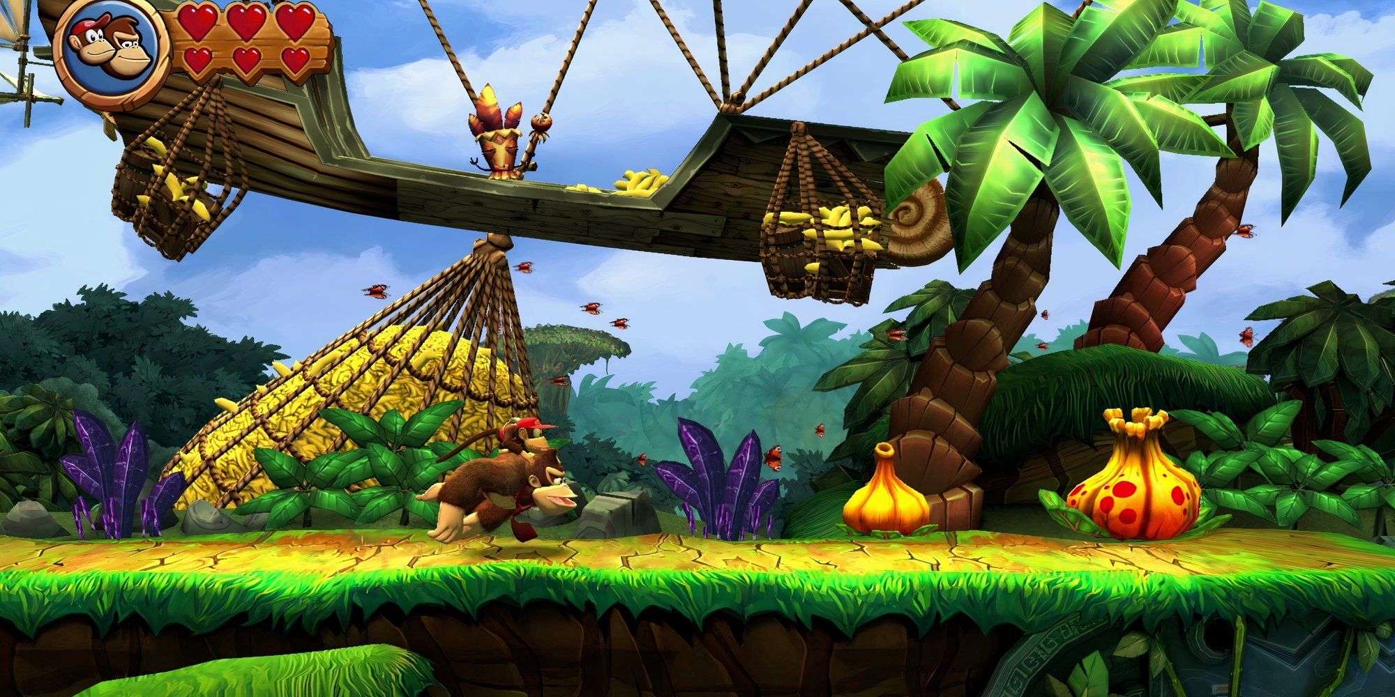 Playing a level in Donkey Kong and Diddy Kong in Donkey Kong Country Returns
