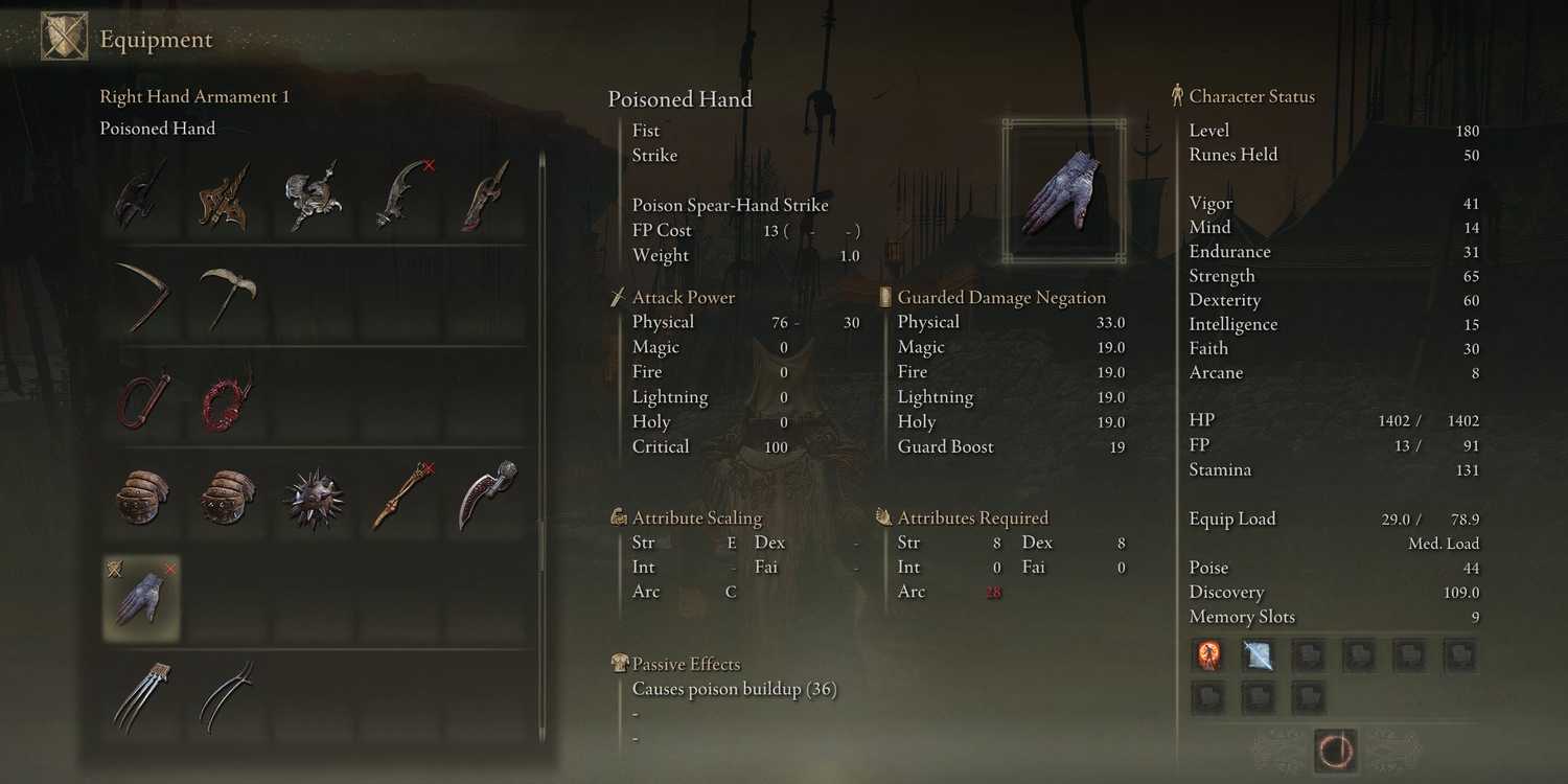 Poison Hand User Poisoned Hand Build Guide in Shadow of the Erdtree