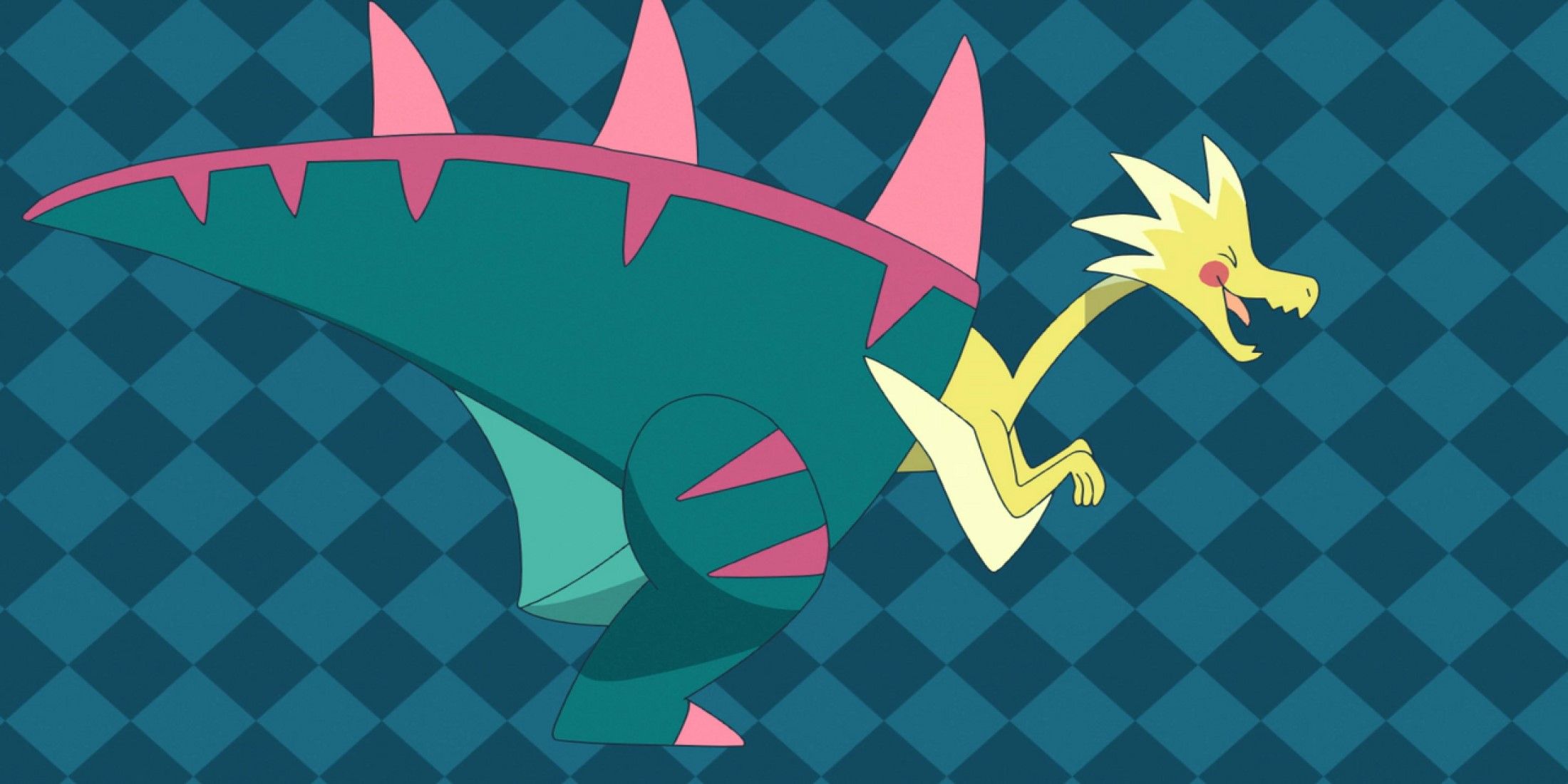 A side view of the Fossil Pokemon Dracozolt, from Pokemon Journeys: The Series.