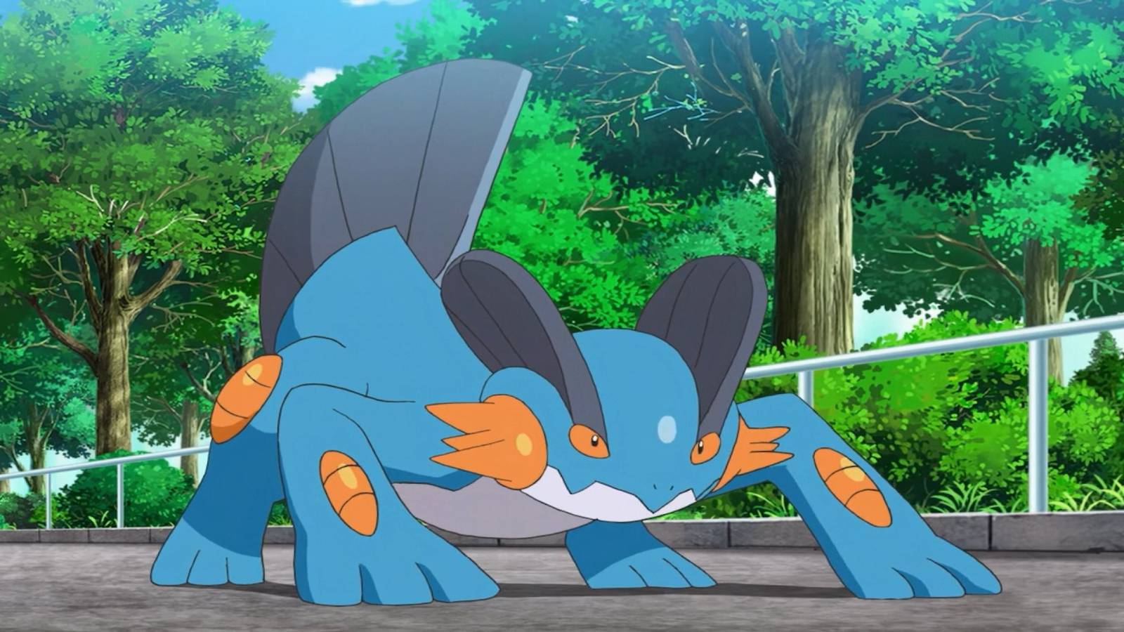 pokemon-anime-swampert-steven-battle-pose-forest-background-2200x1100