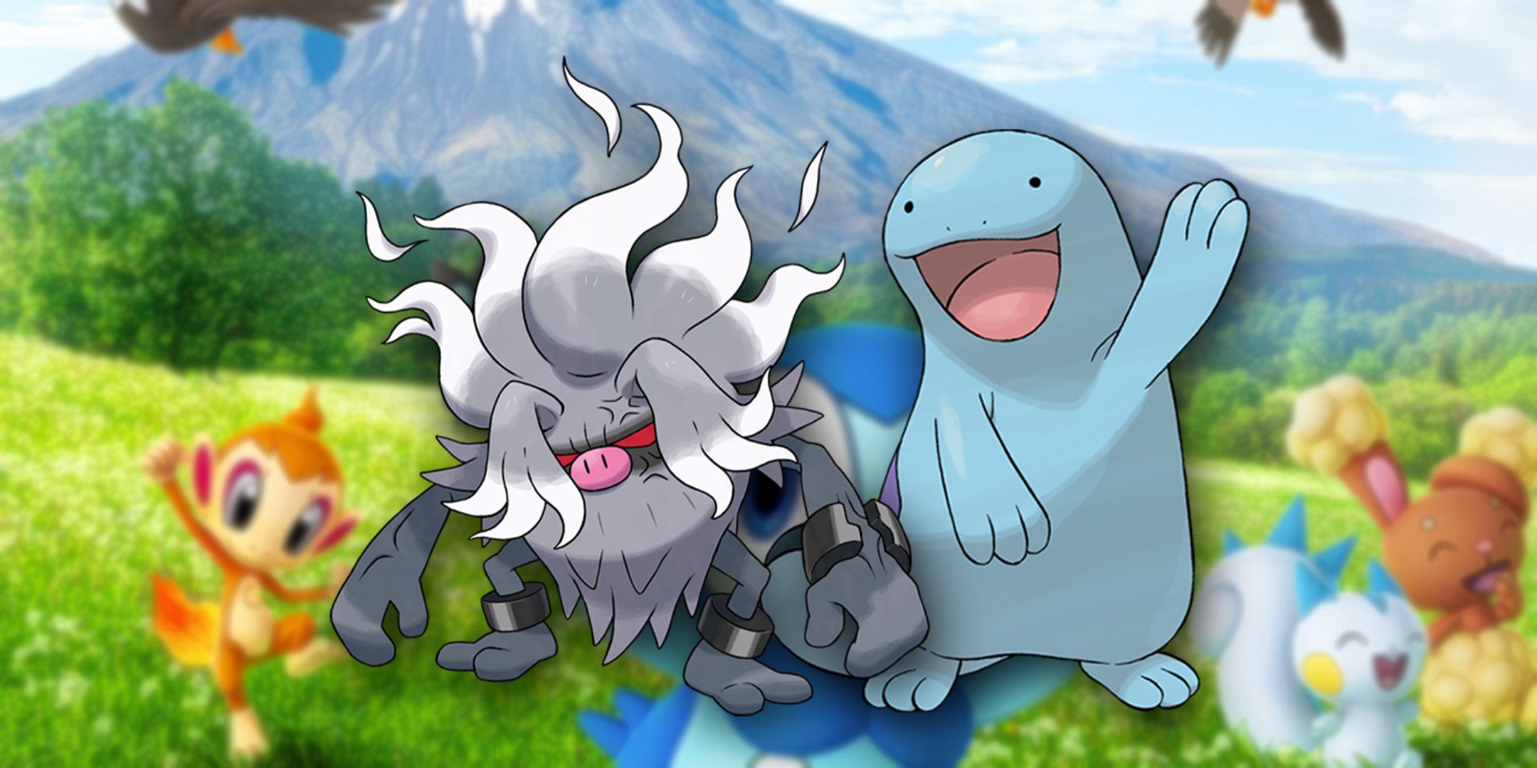 Annihilape and Quagsire standing beside each other in Pokemon GO field