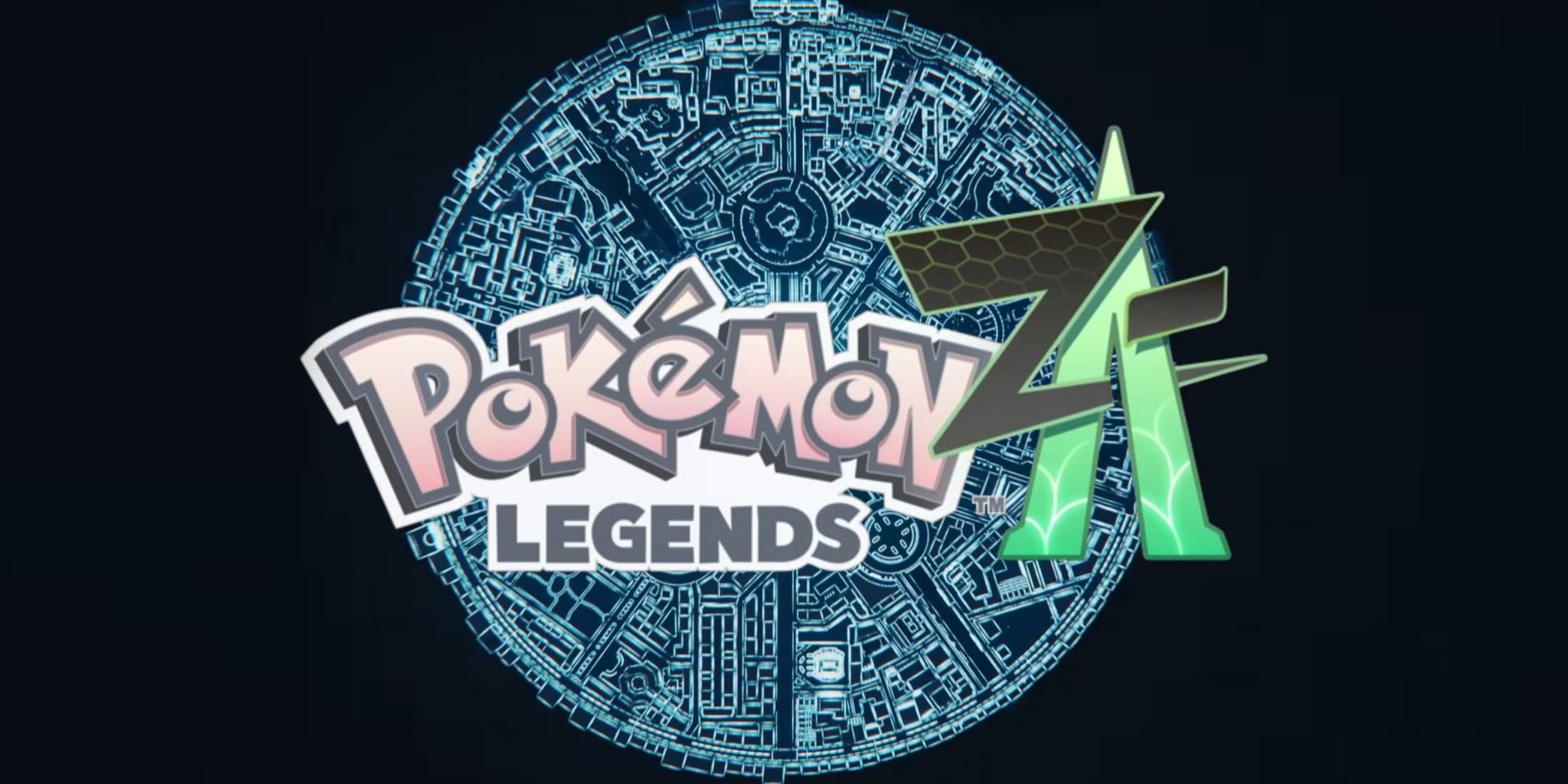 The logo for Pokemon Legends: Z-A over a holographic map of Lumiose City