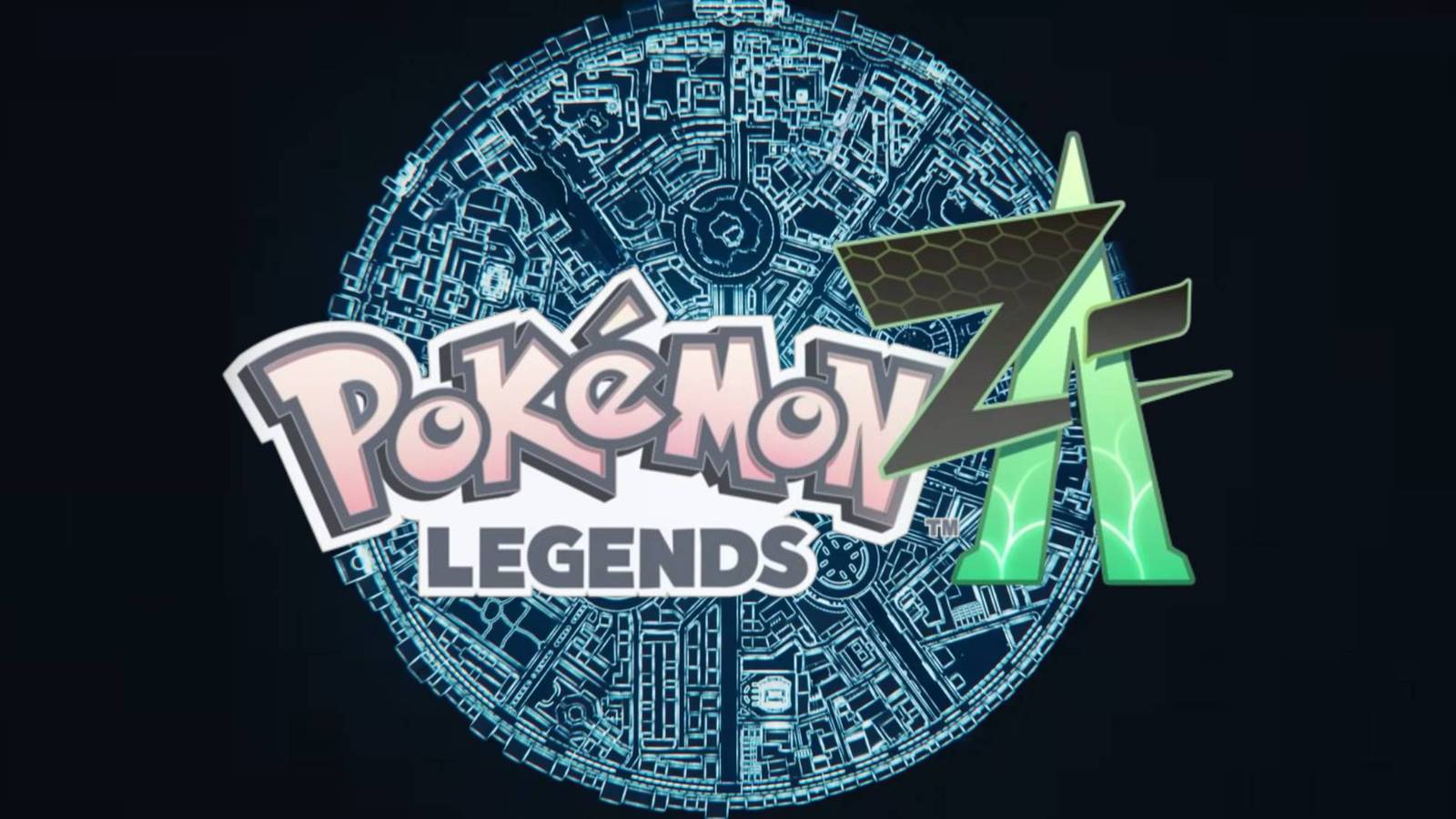 The logo for Pokemon Legends: Z-A over a holographic map of Lumiose City