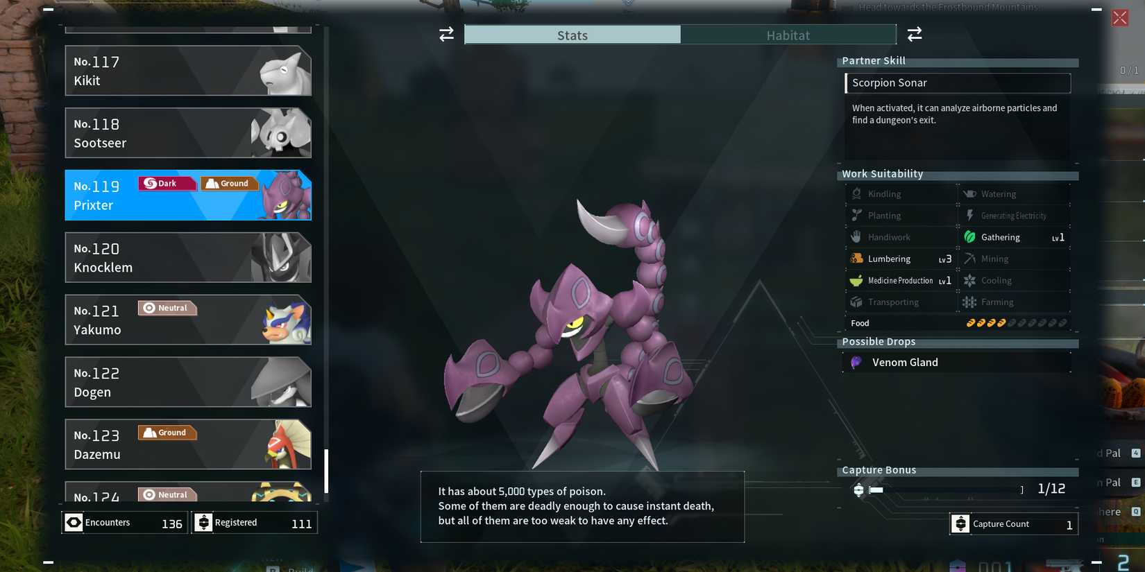 Prixter in Palworld paldeck