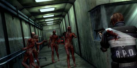 leon in the lab shooting at enemies in resident evil the darkside chronicles