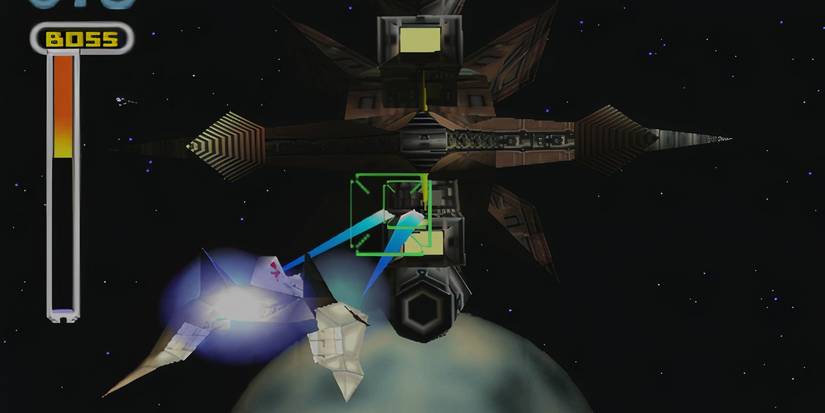 an arwing in combat in star fox 64