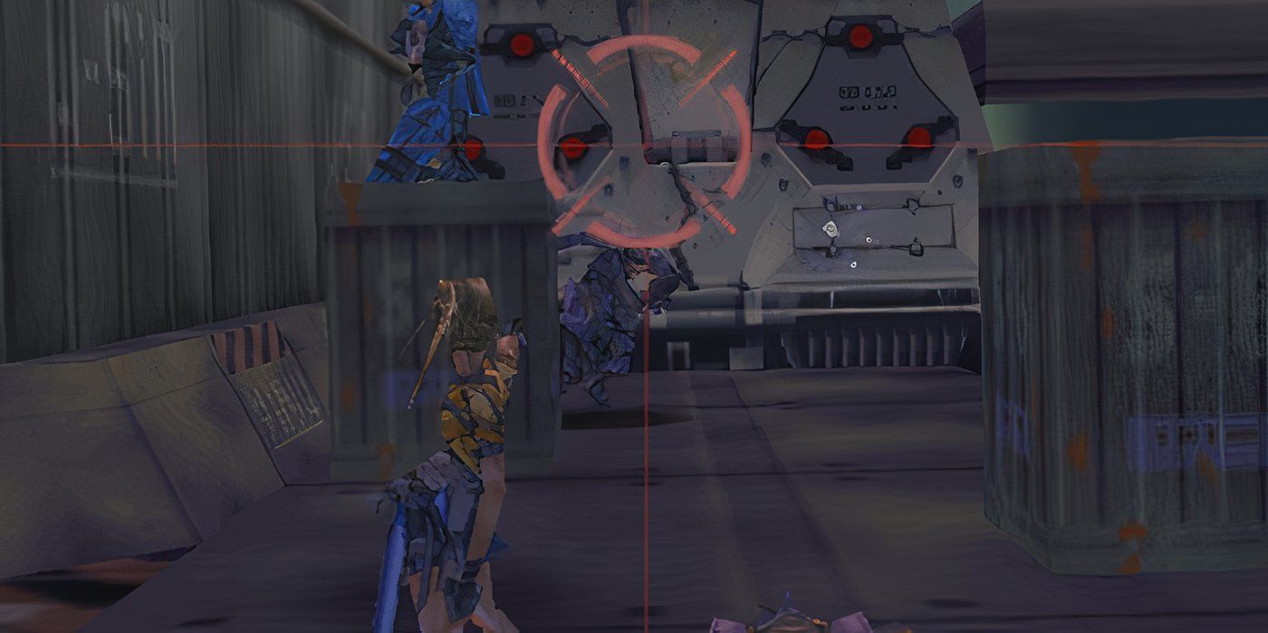 a character from sin and punishment shooting enemies