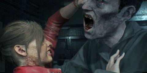 Resident Evil 2 Remake Claire and zombie grappling