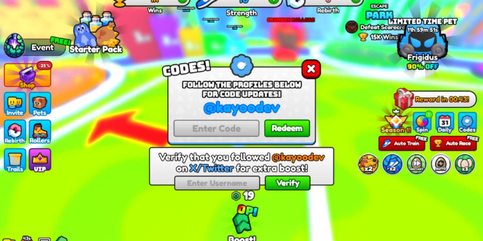 Roller Skate Racing: the codes tab